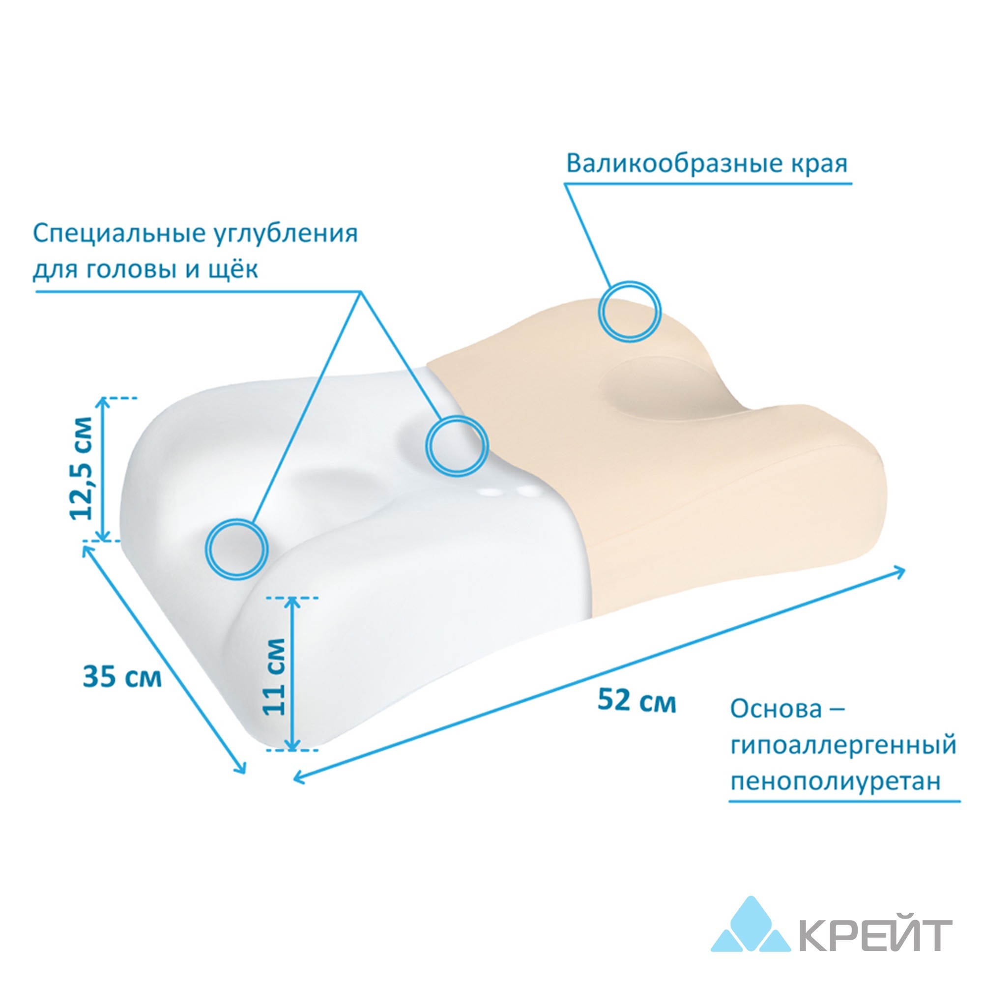 подушка ортопедическая с эффектом памяти крейт п-210