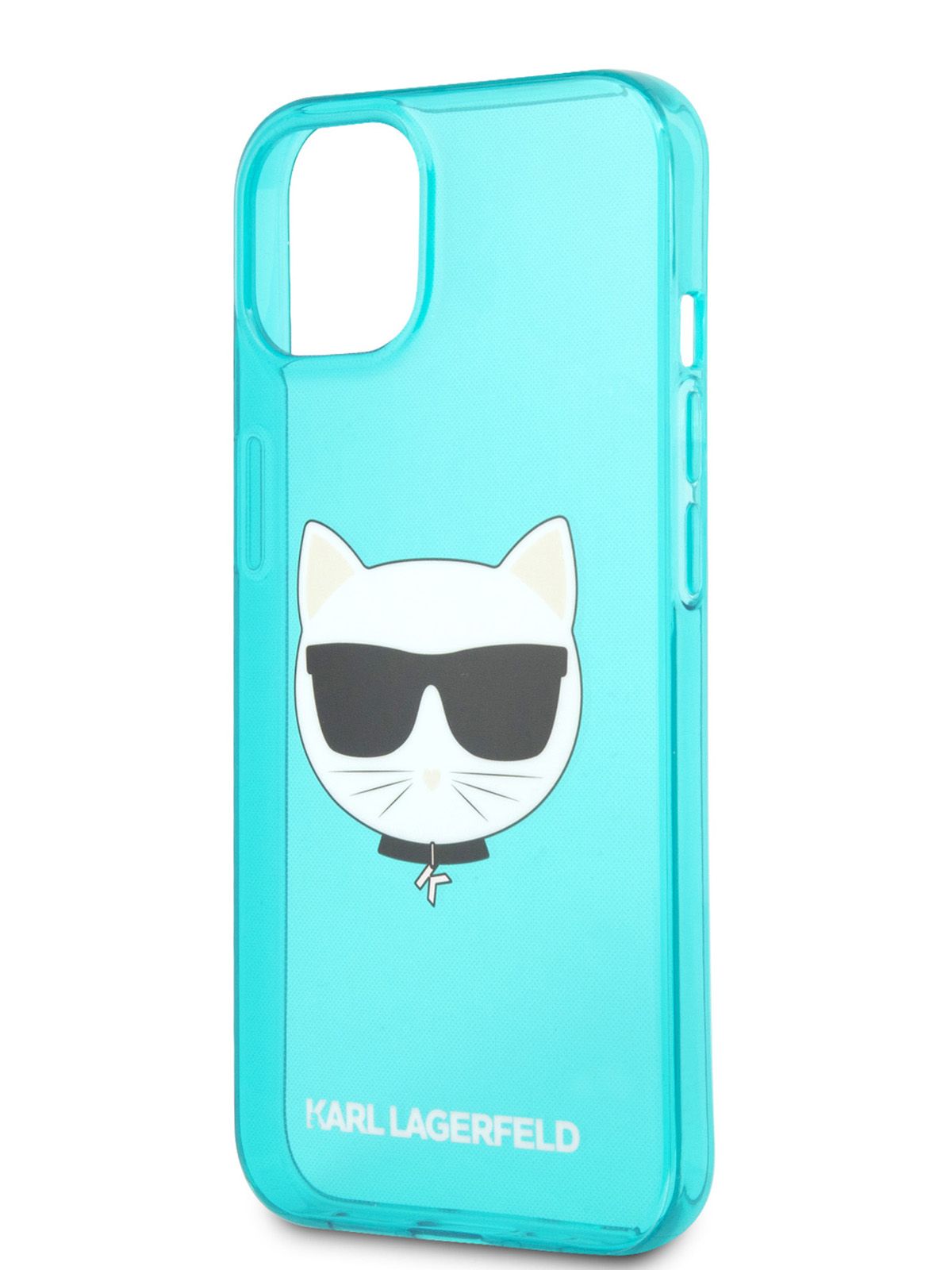 Чехол Karl Lagerfeld накладка для Apple iPhone 13 / на Айфон 13 силиконовый  флуоресцентный TPU FLUO Choupette, прозрачно-голубой