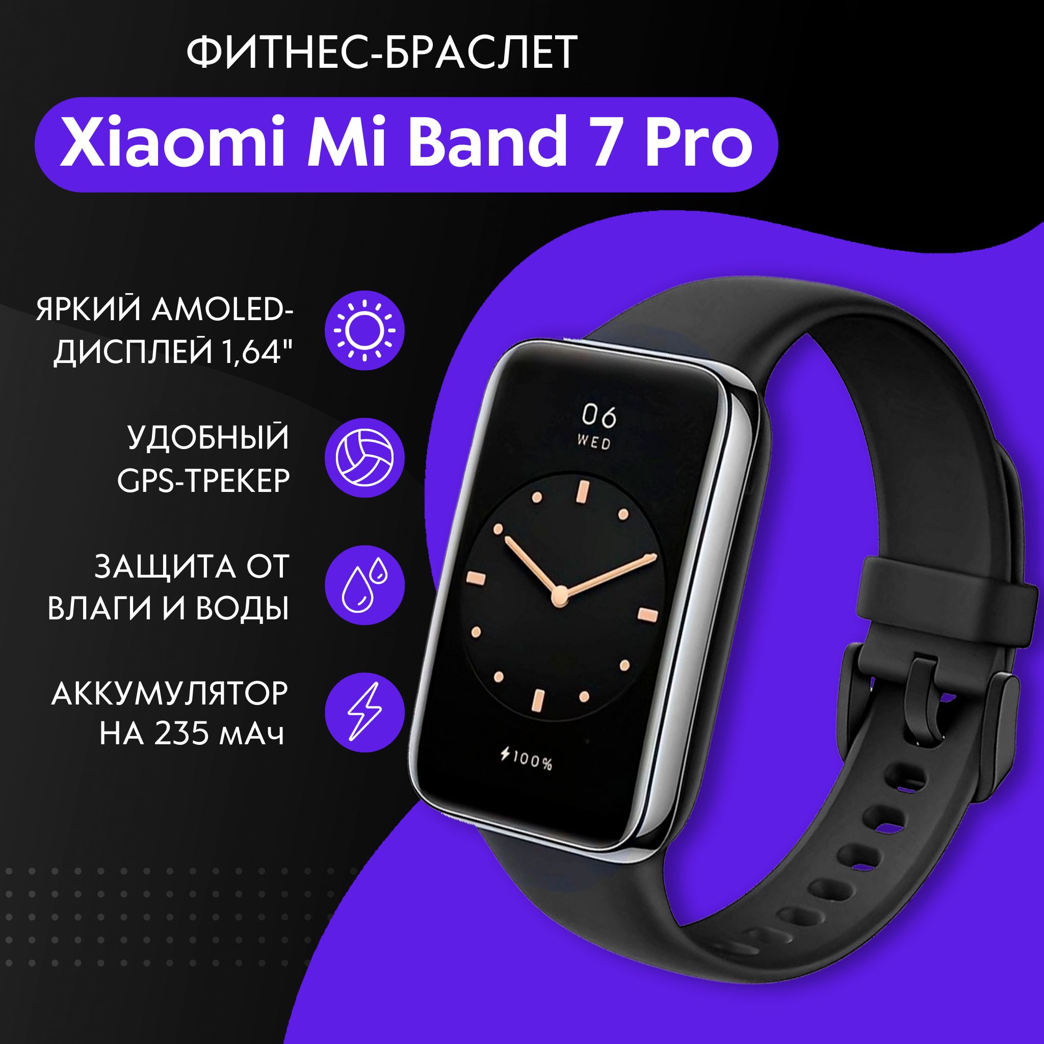 Фитнес-браслет Xiaomi Mi Band 7 Pro Глобальная версия, черный