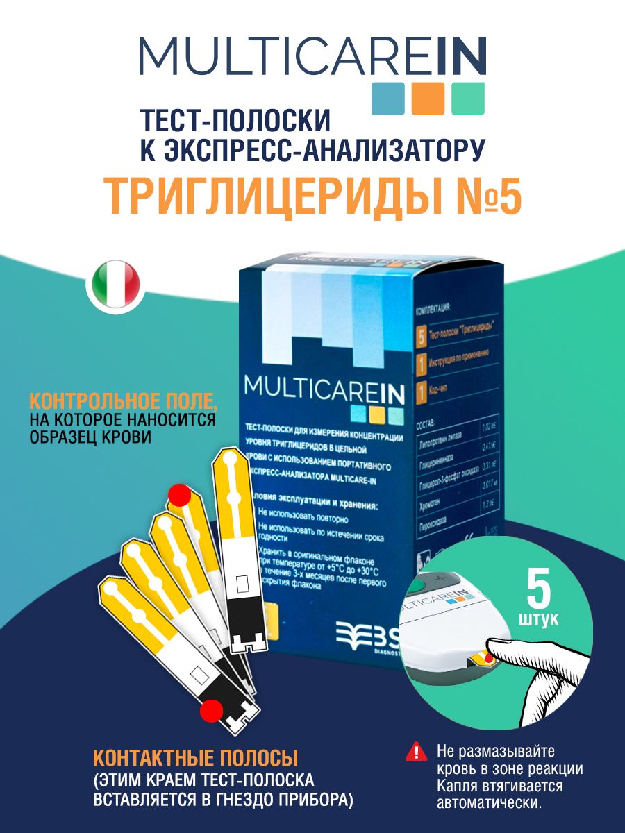 Тест-полоски Триглицериды № 5 к экспресс-анализатору мультиКэйр-ин  (multiCare-in) - купить с доставкой по выгодным ценам в интернет-магазине  OZON (202388333)