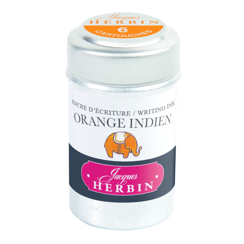 Картриджи для перьевой ручки Herbin, Orange indien Индийский оранжевый, 6 шт, международный формат, короткие (international short)