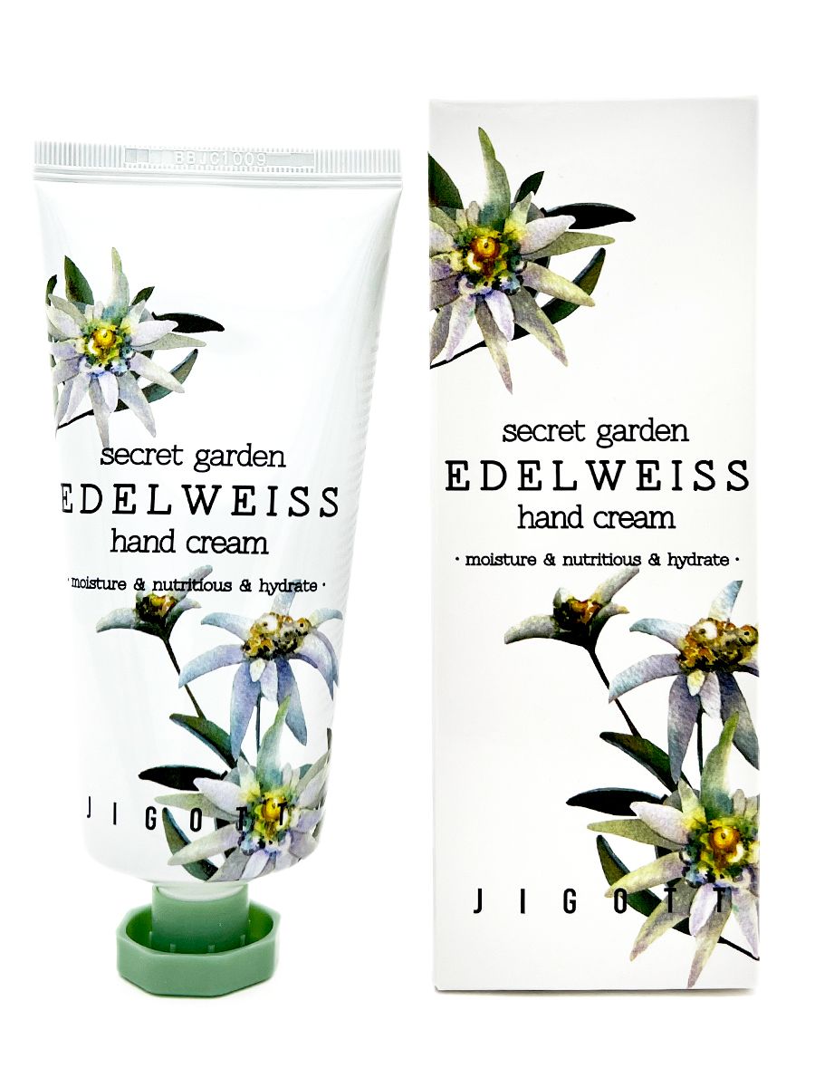 Jigott Крем для рук корейский увлажняющий с экстрактом Эдельвейса Secret  Garden Edelweiss Hand Cream, 100 мл