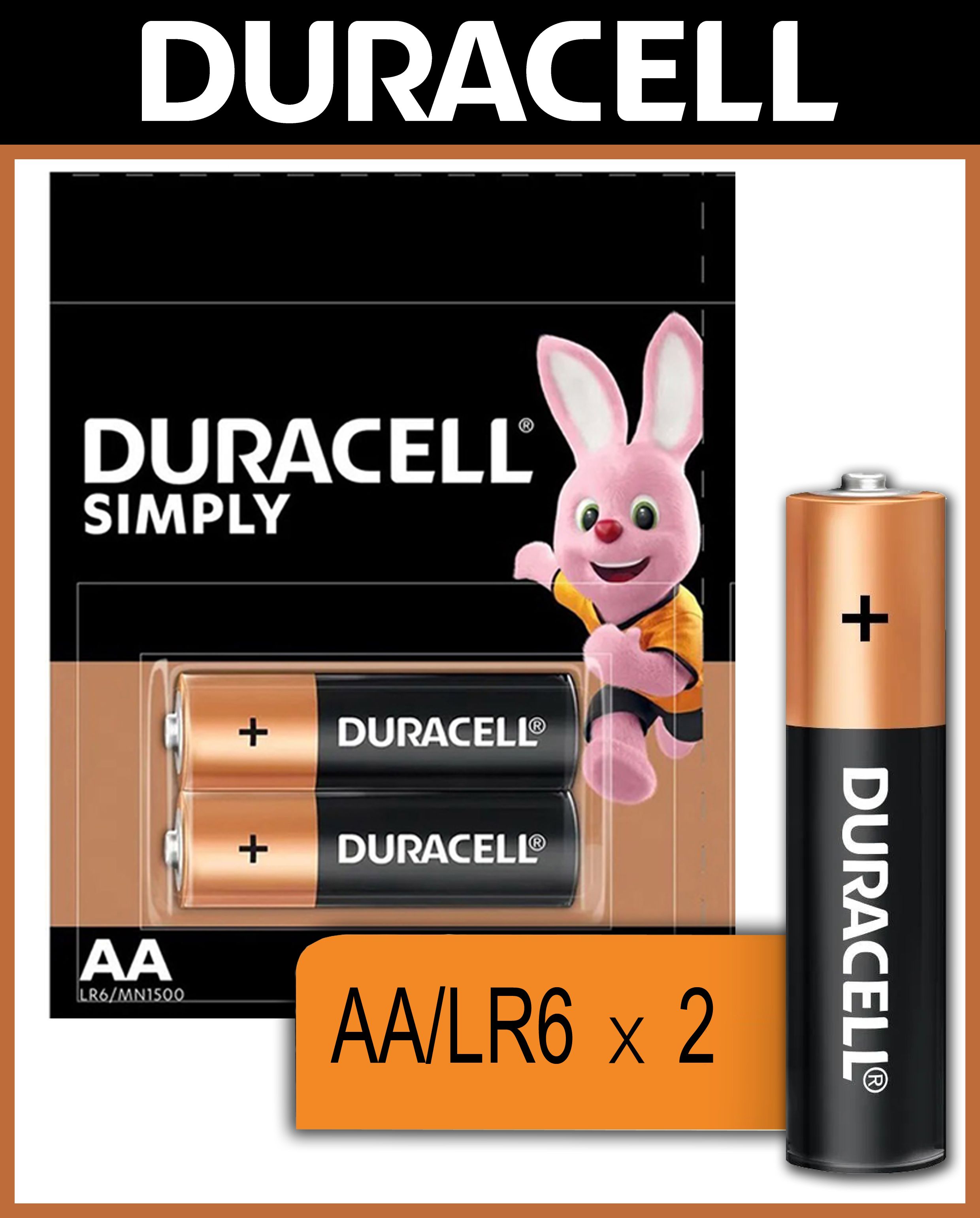 Батарейки Duracell AA (LR6) 1.5V, Дюрасел АА, 2 шт - купить с доставкой по  выгодным ценам в интернет-магазине OZON (786036132)