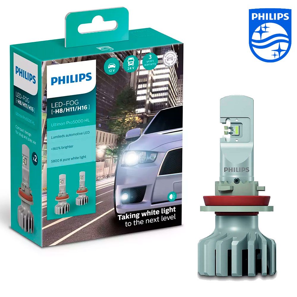 СветодиоднаяавтомобильнаялампаPhilipsUltinonLEDH8/H11/H16(+160%)5800K(2шт.)11366U50CWX2