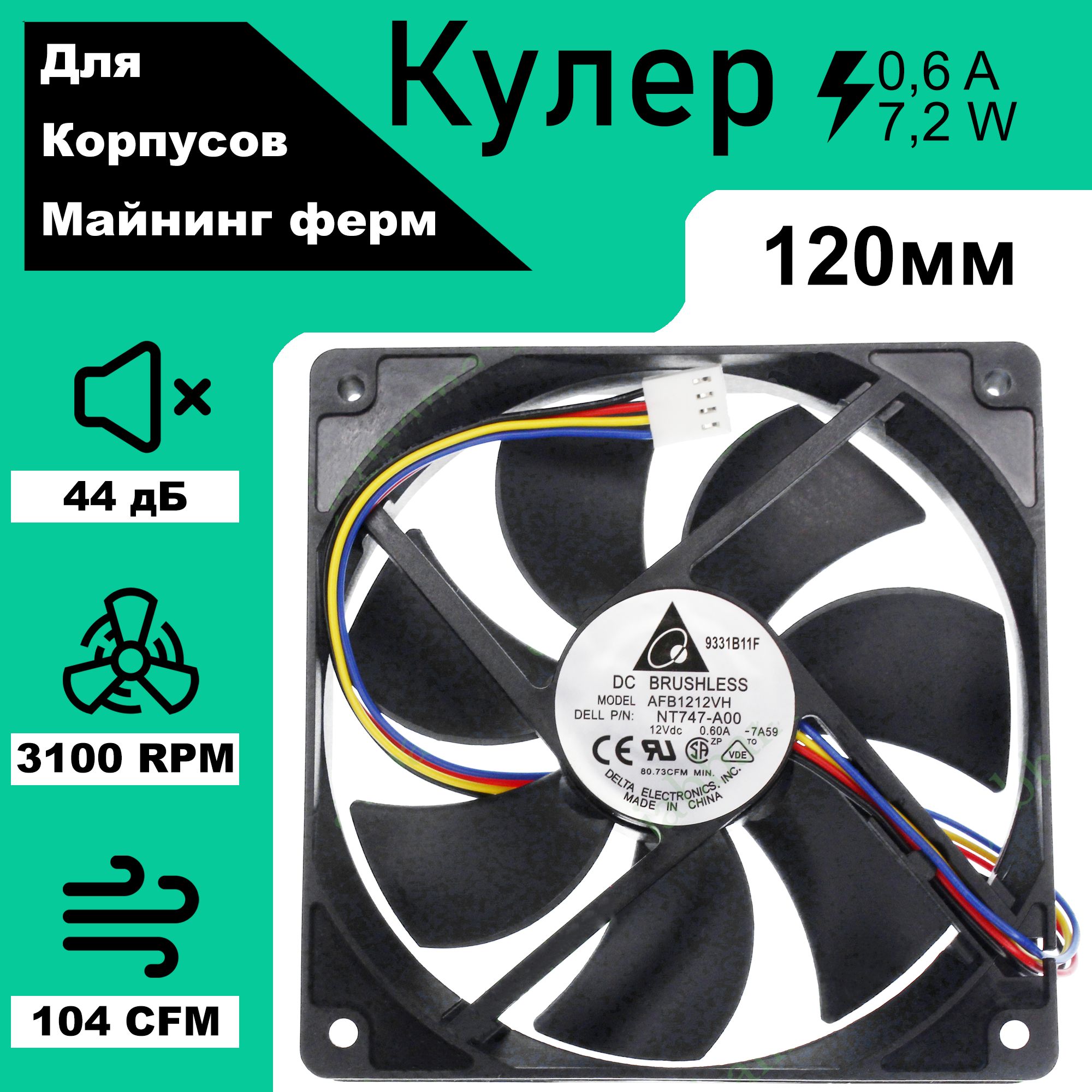 Вентилятор охлаждения JMT DC BRUSHLESS AFB1212VH 0.60A 12V, 4pin 120мм -  купить кулер по выгодной цене в интернет-магазине OZON (811206131)