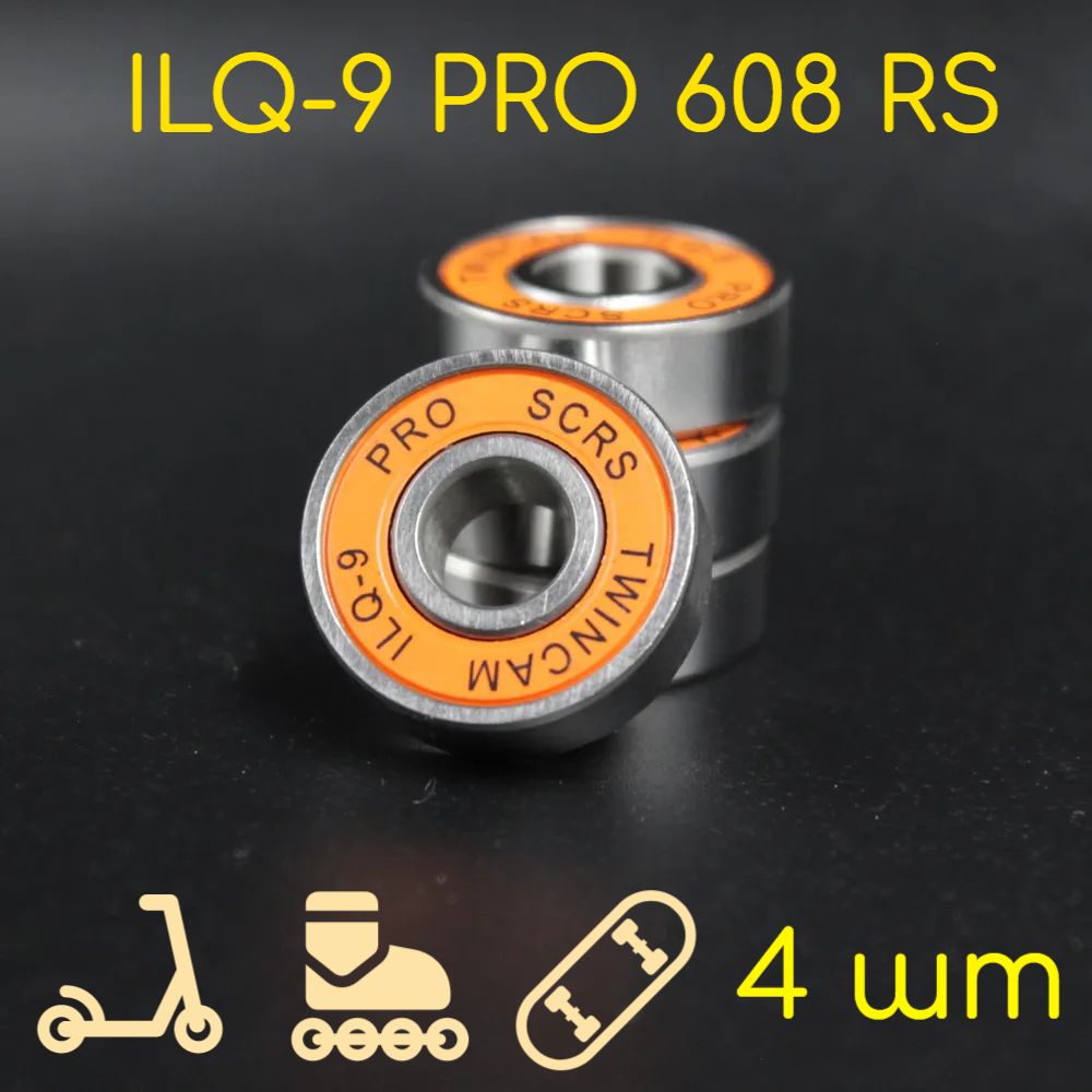 ПодшипникиILQ-9PRO608RS(комплект4шт)дляСамоката,Скейтборда,Роликов,Лонгборда,РоликовыхКоньков,Лыжероллеров,608