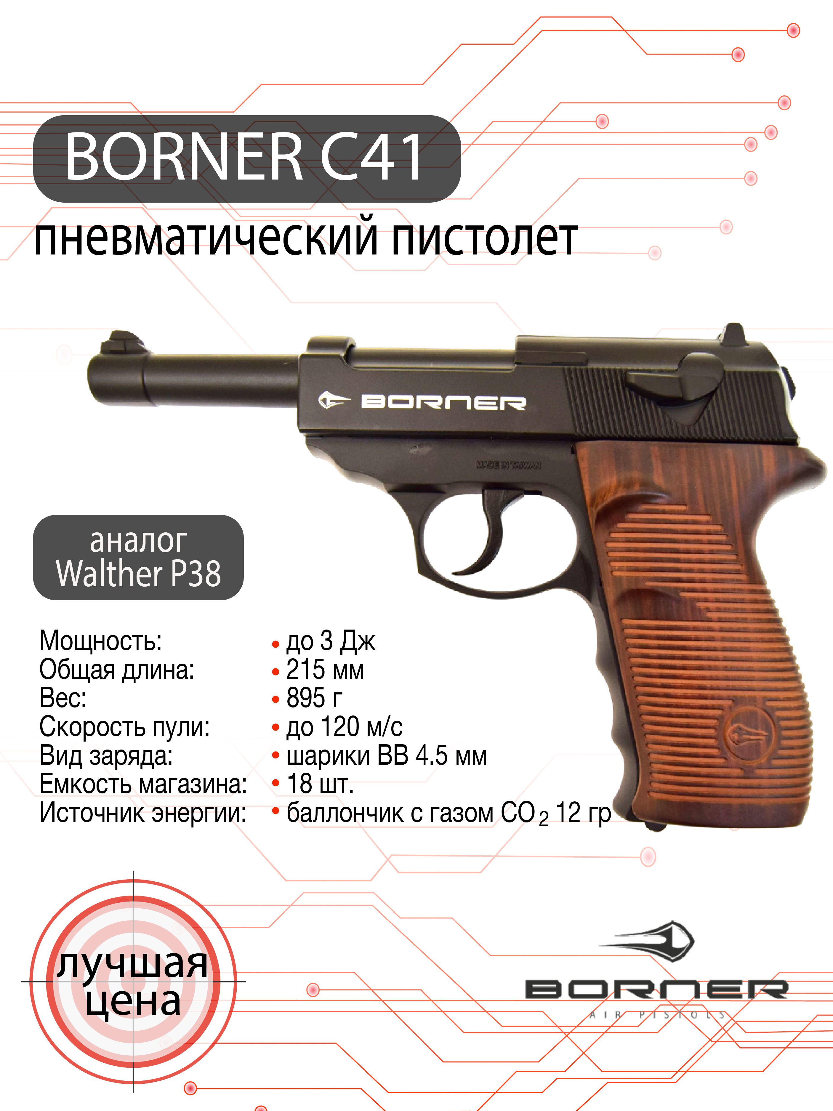 Пневматический пистолет BORNER C41 (walther), калибр 4,5 мм