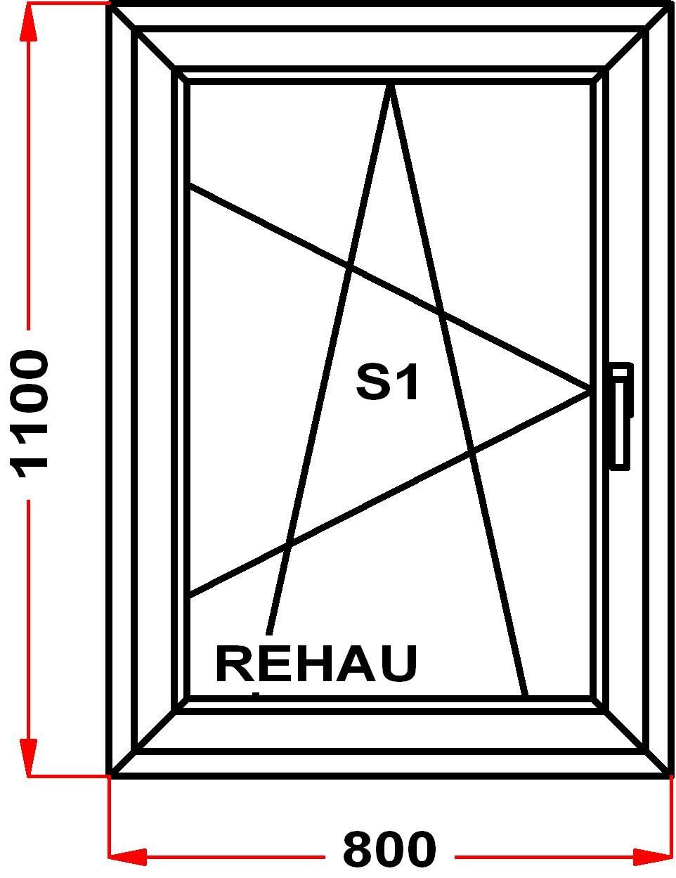 Окно одностворчатое поворотно-откидное Rehau