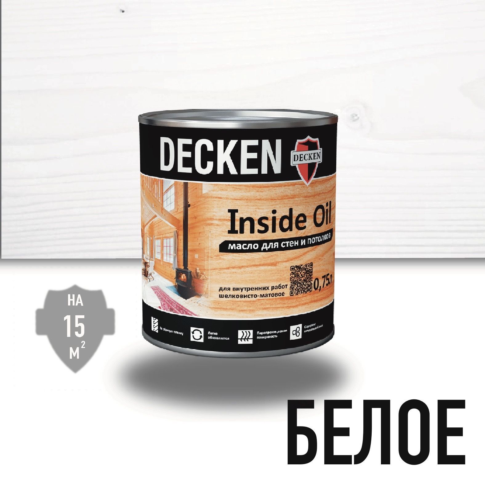 Масло для дерева, DECKEN, Inside Oil, для стен и потолков, 0,75 л., белое