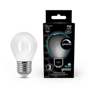 Gauss Лампа Filament Шар 9W 610lm 4100К Е27 milky диммируемая LED 105202209-D