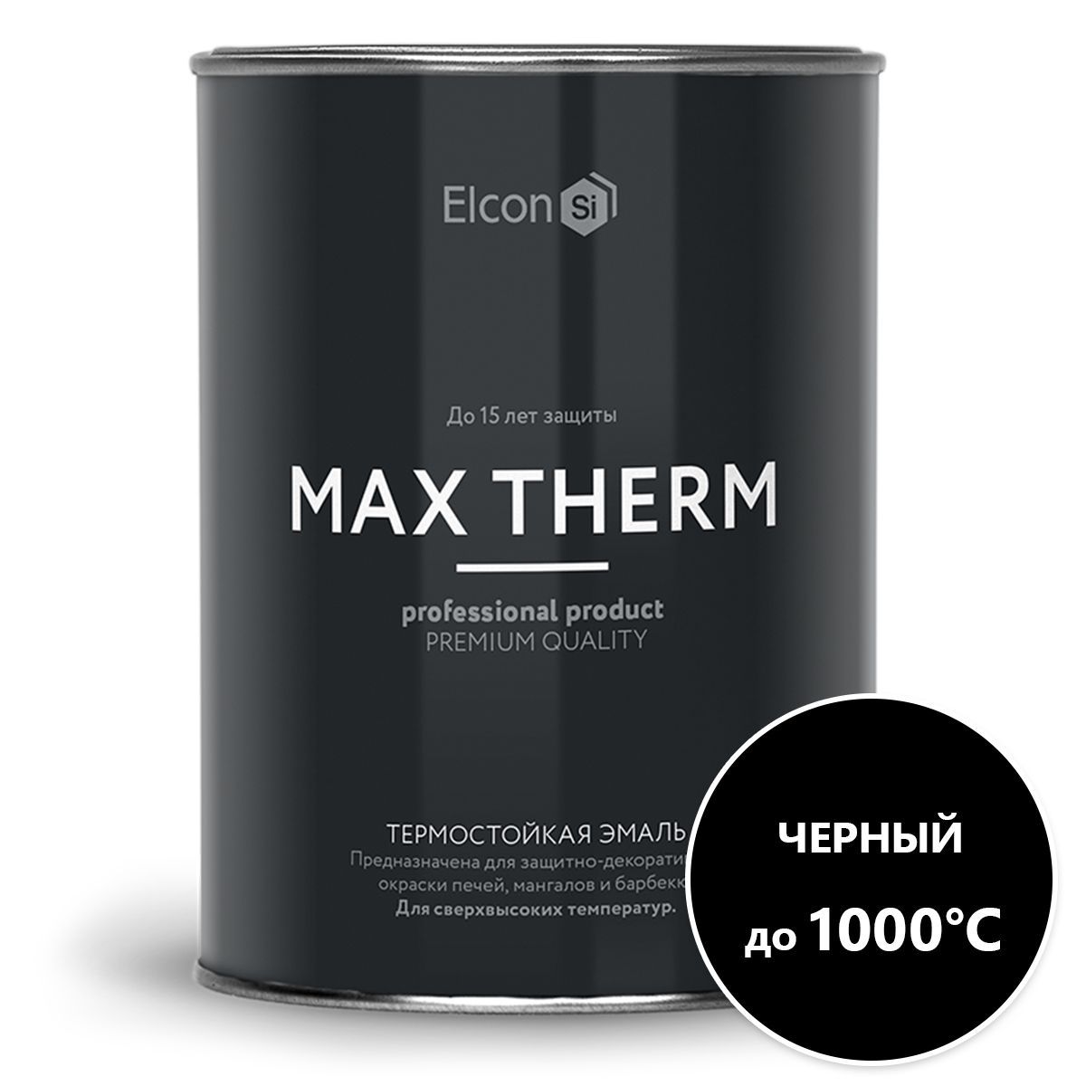 Elcon Краска Термостойкая, до 1000°, Кремнийорганическая, Матовое покрытие, 0.8 л, 0.8 кг, черный