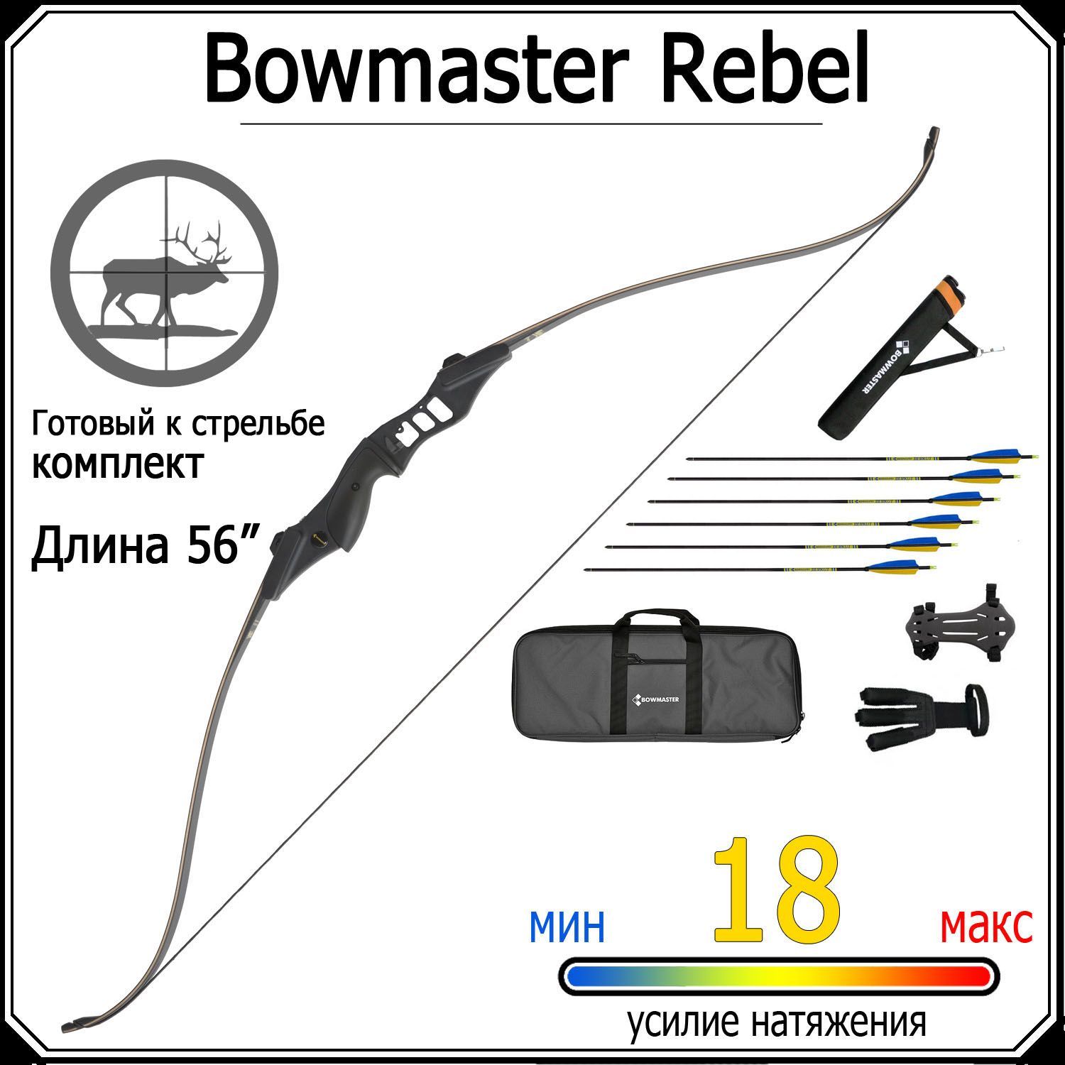 Короткий традиционный лук Bowmaster Rebel 40 фунтов (18 кг), комплект RTH