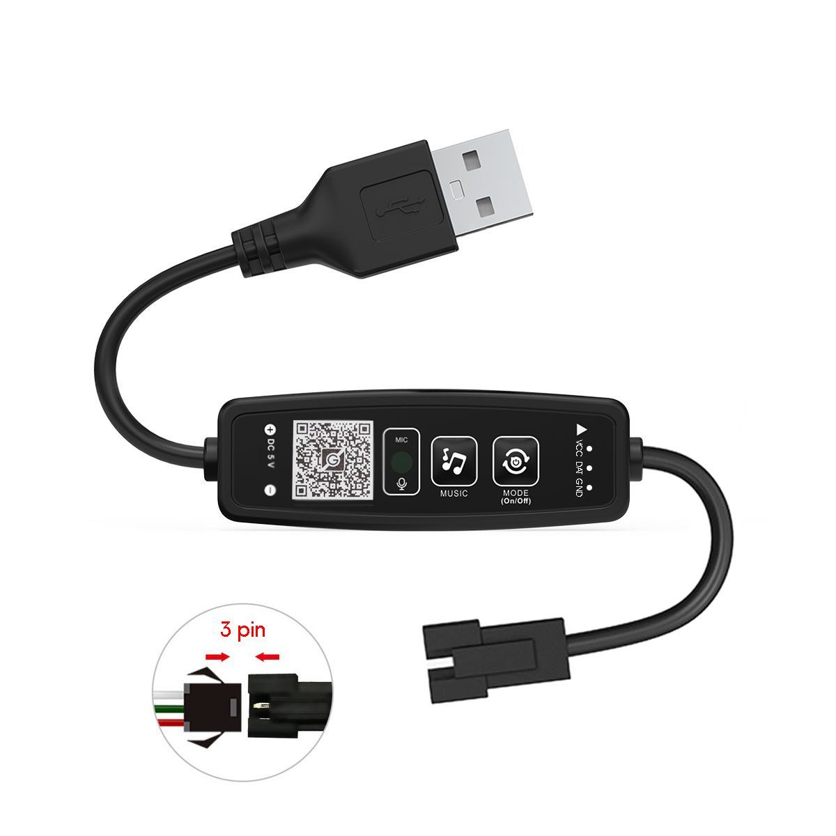 Контроллер для адресной ленты USB 5В (Bluetooth, RGB, 3PIN) Огонек OG-LDL44 LED