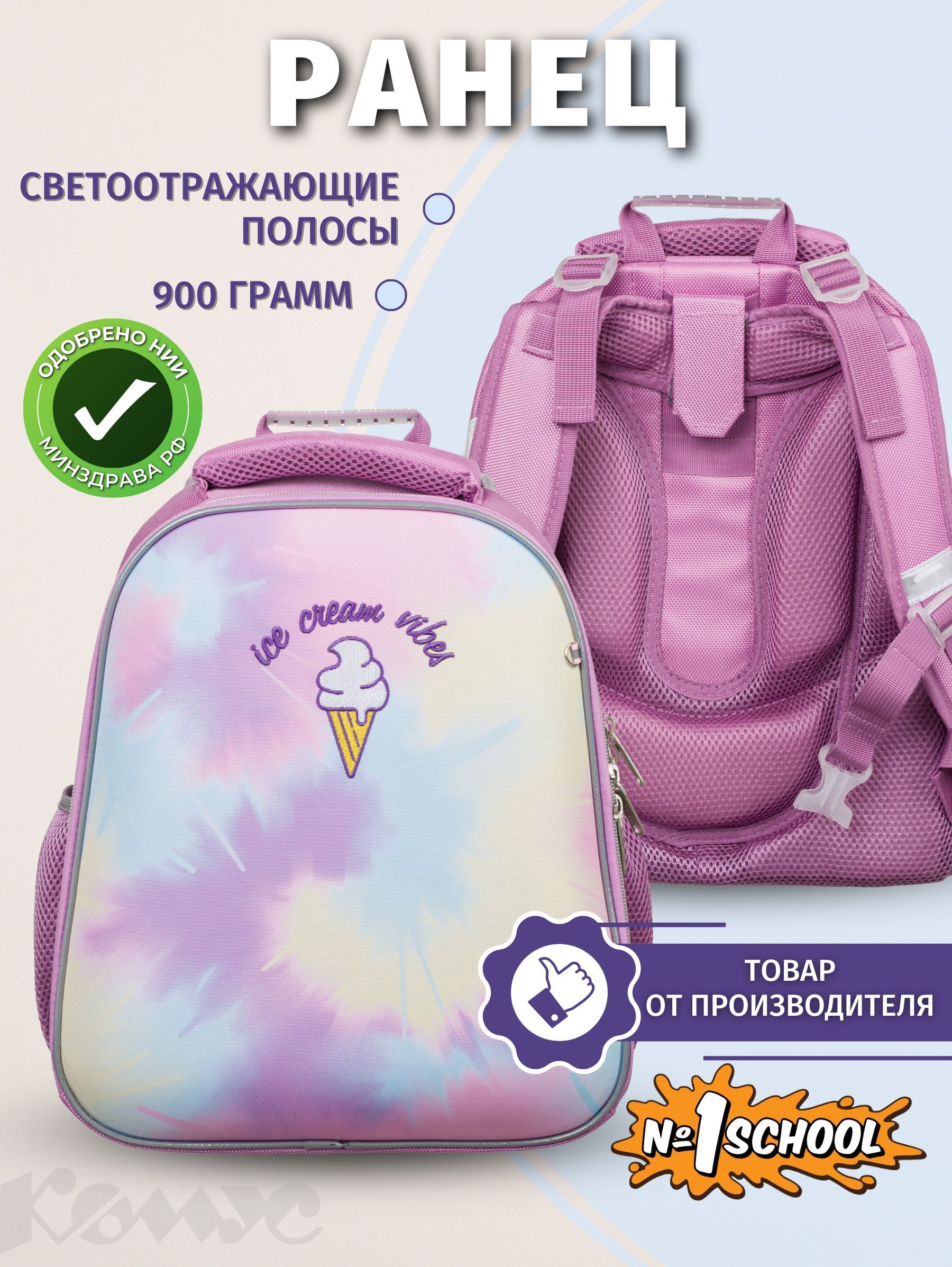 Ранец школьный №1 School Basic Enjoy, анатомический, 2 отделения, 4 кармана