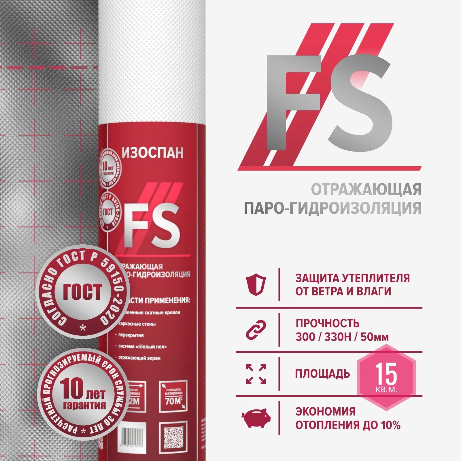 ИЗОСПАН FS 15 м2 отражающая пароизоляция, пароизоляционная пленка