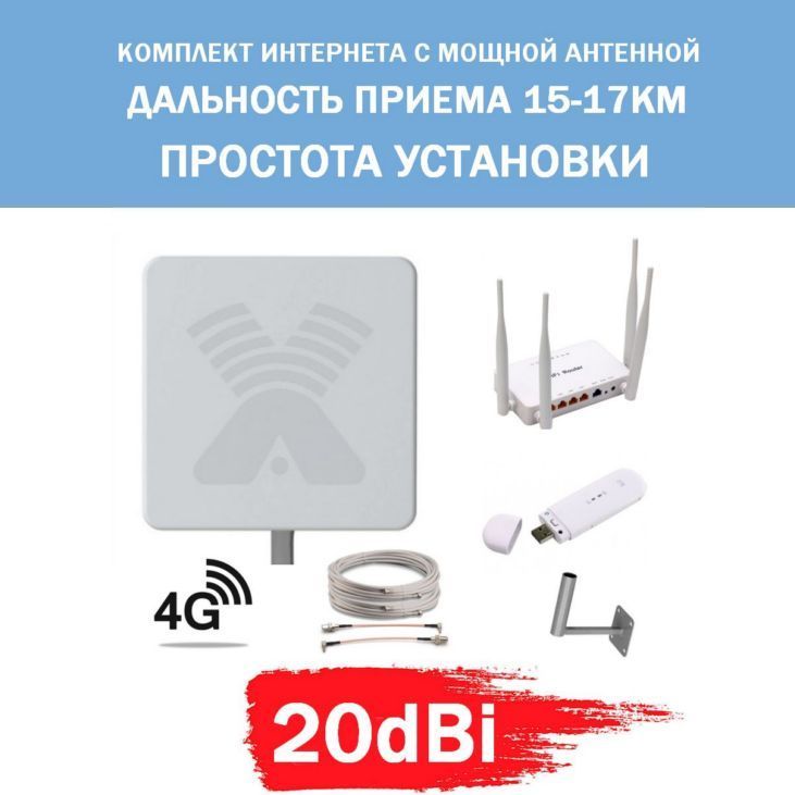 Комплектдляусилениямобильного3G4GLTEинтернетанадаче,загородомсмощнойантеннойAntexZETA-Fmimo20dBi