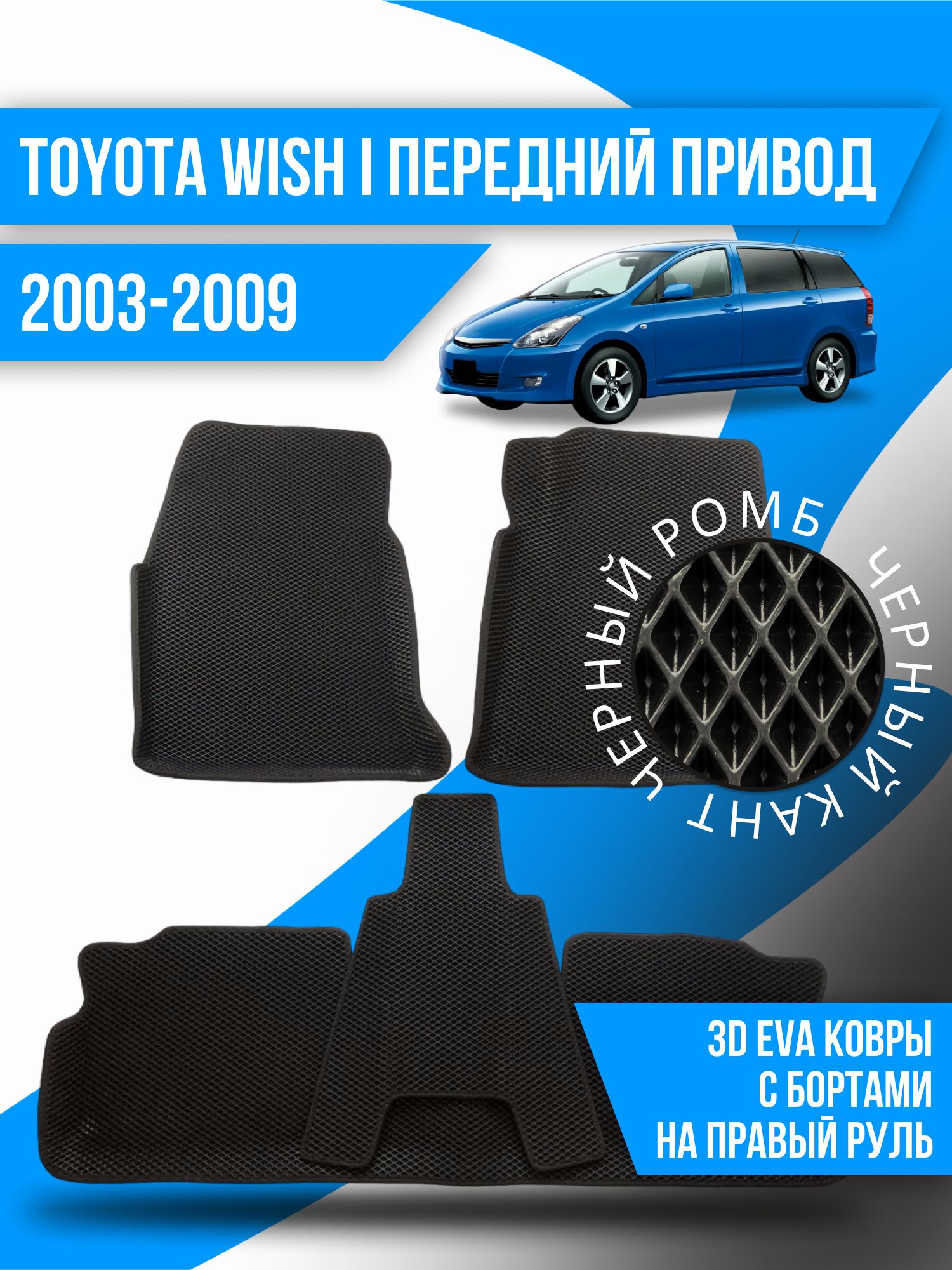 Коврики в салон автомобиля Kovrix Toyota Wish 1 правый руль (2003-2009),  цвет черный - купить по выгодной цене в интернет-магазине OZON (1152012222)