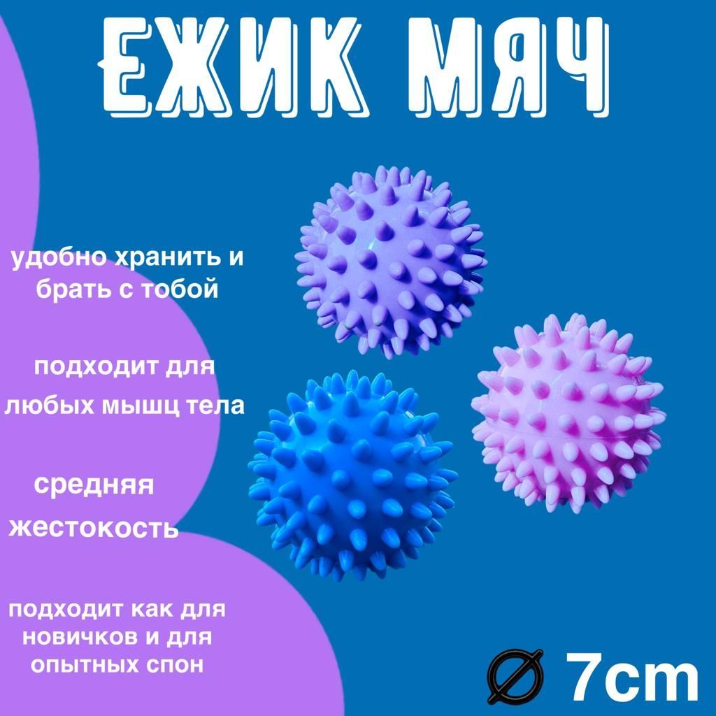 Набор массажных мячей для МФР , фитнеса и йоги . Ежик с шипами жесткий для проработки мышц. Разогревающий мяч для мышц всего тела. Шар массажер