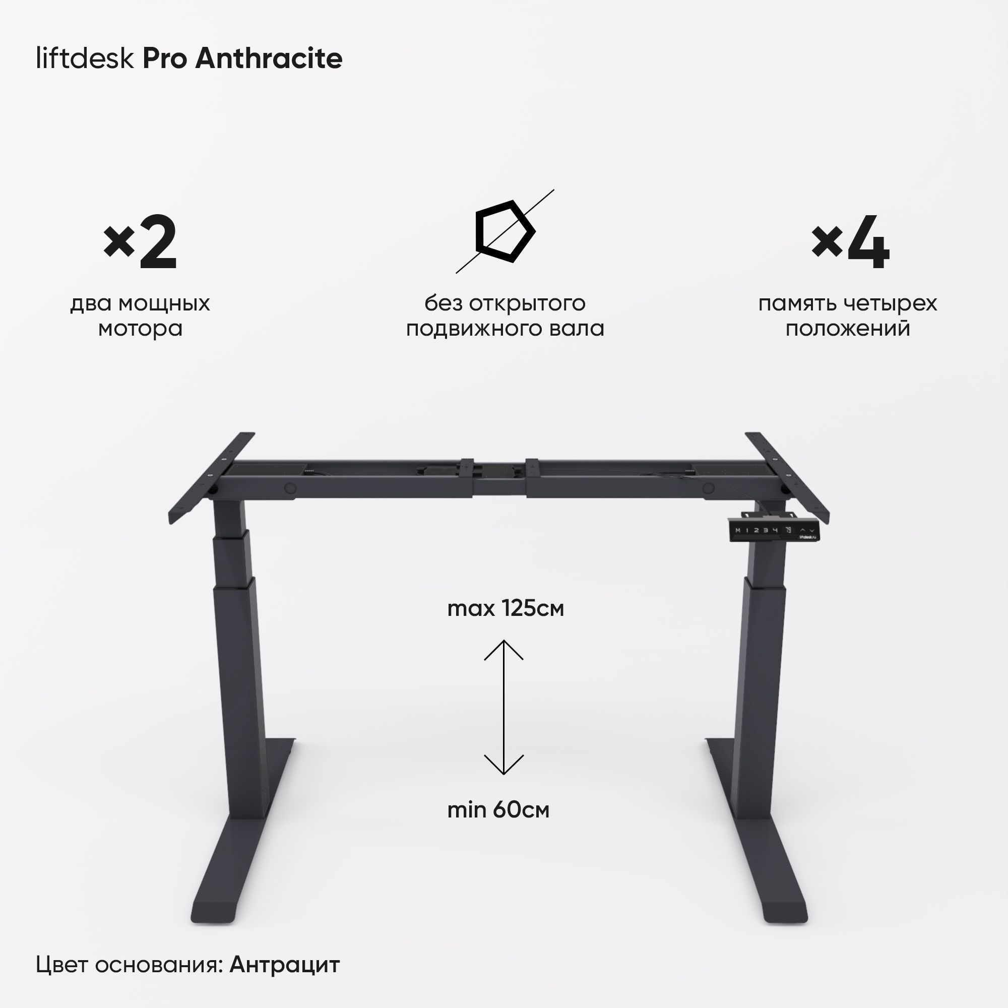 Подстолье для компьютерного стола с электроприводом, рама для стола  регулируемая по высоте, 2-х моторная liftdesk Pro, цвет антрацит - купить с  доставкой по выгодным ценам в интернет-магазине OZON (1154155689)