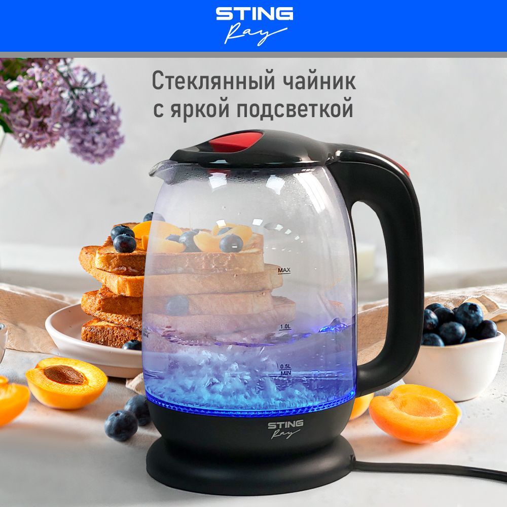 Чайник электрический STINGRAY ST-KT3005A стеклянный 1,7л / электрочайник, черный/красный