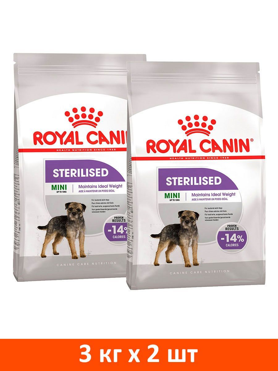 Сухой корм ROYAL CANIN MINI STERILISED ADULT для кастрированных и  стерилизованных взрослых собак маленьких пород (3 + 3 кг) - купить с  доставкой по выгодным ценам в интернет-магазине OZON (231286151)