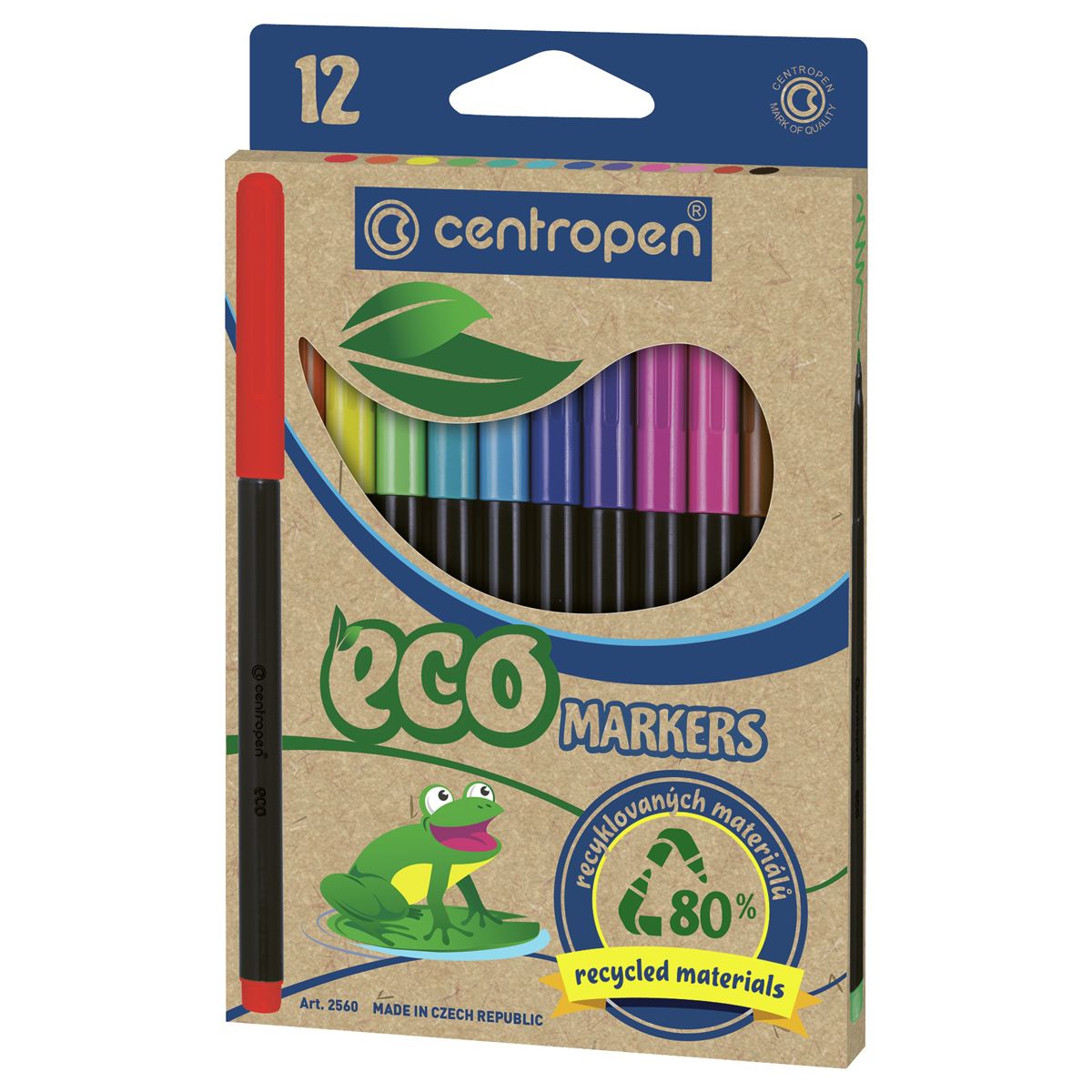 Фломастеры для рисования набор Centropen "ECO Markers", 12 цветов, трехгранные, смываемые, картон., европодвес