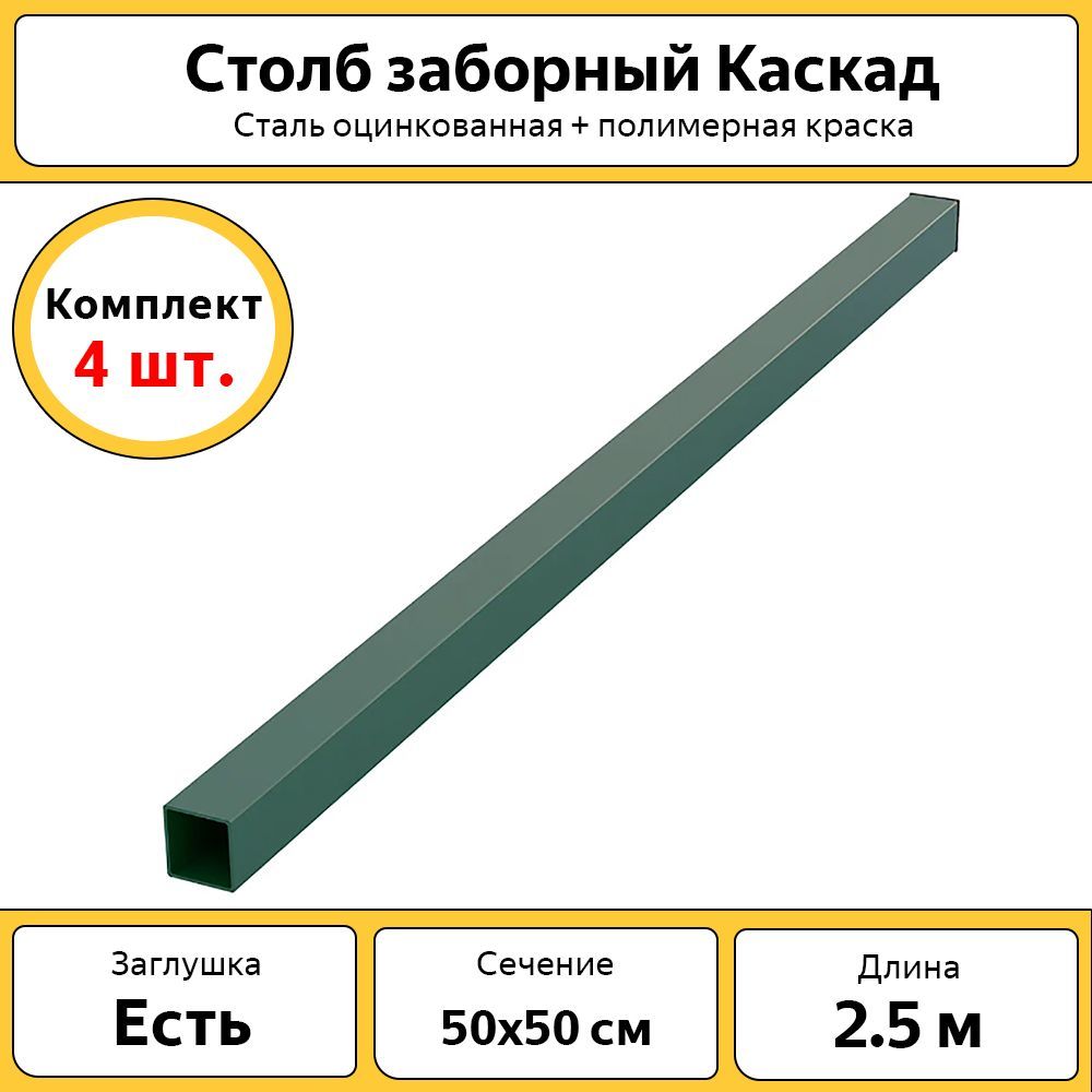 СтолбыдлязабораКаскадсзаглушкой(4шт.)/2.5м,50х50мм/зеленые