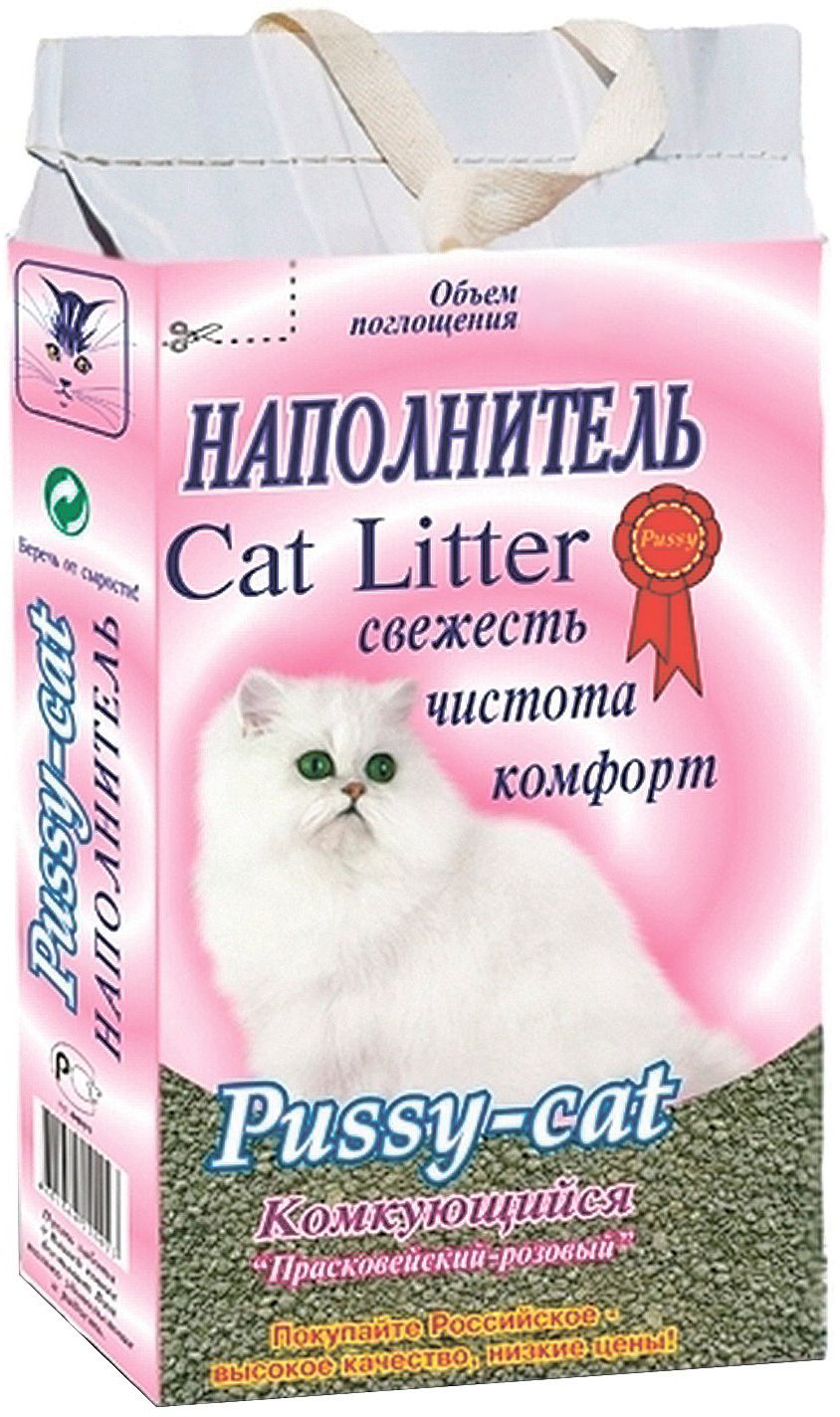 НаполнительPussy-CatCatLitterПрасковейский-розовыйдлякошек,комкующийся,4.5л,3.6кг