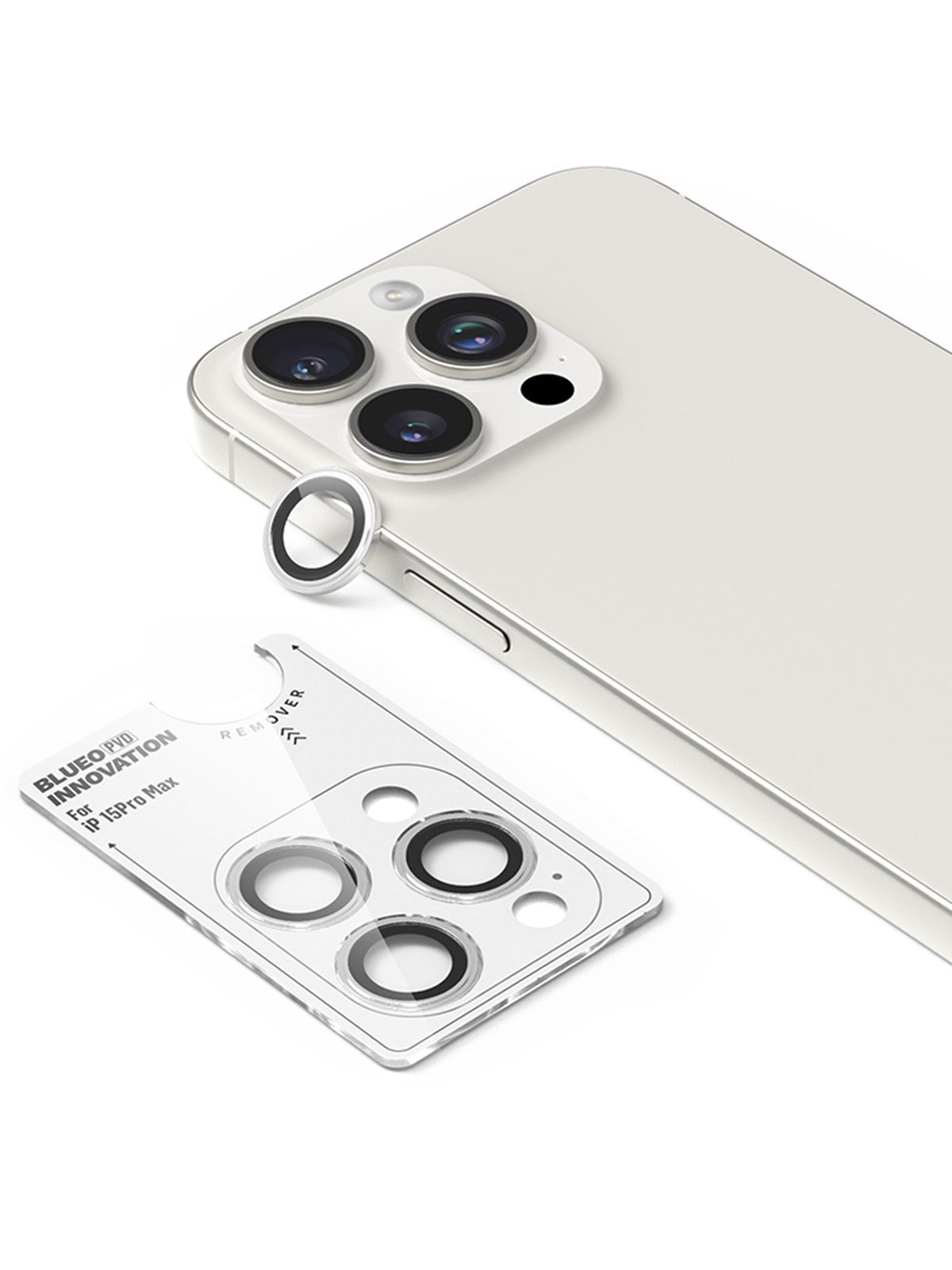 Защитное стекло BlueO Camera lens PVD stainless steel на камеру iPhone 15  Pro Max / для 15 Про Макс c кромкой из нержавеющей стали, с аппликатором  для ...