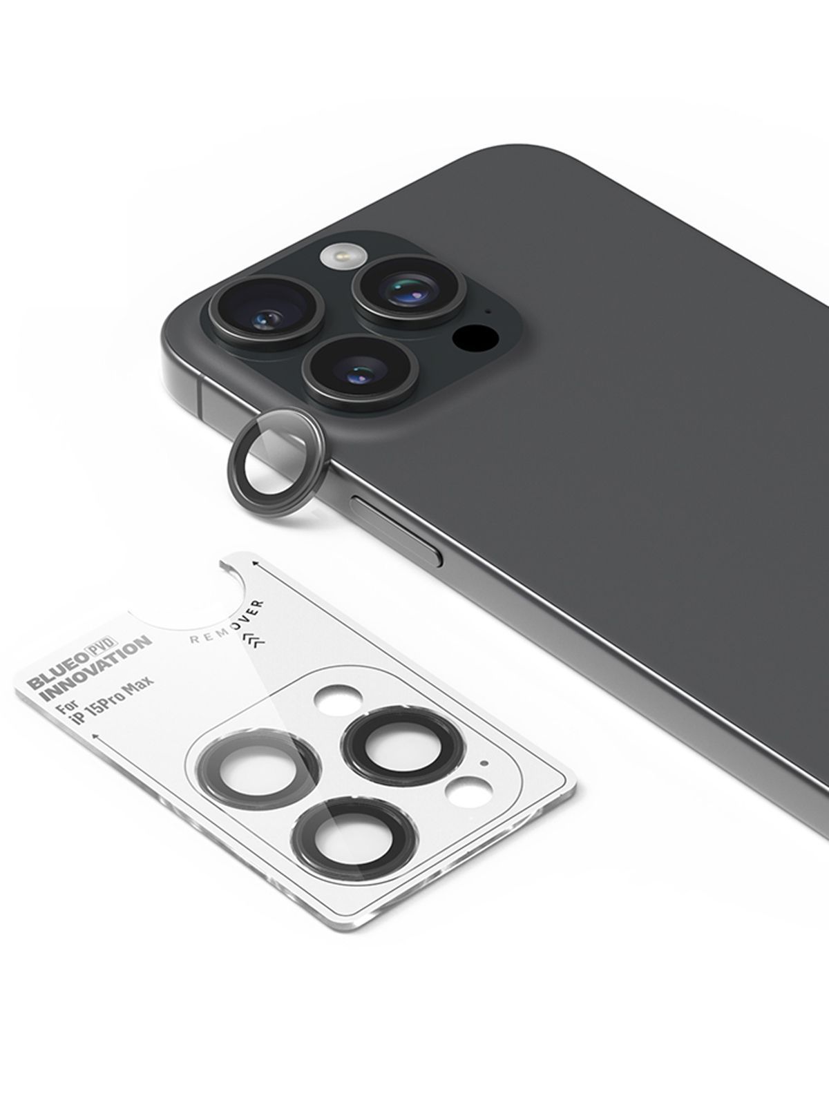 Защитное стекло BlueO Camera lens PVD stainless steel на камеру iPhone 15  Pro Max / для Айфон 15 Про Макс c кромкой из нержавеющей стали, с  аппликатором для установки, 3 шт, Black Titanium (черный) - купить с  доставкой по выгодным ...