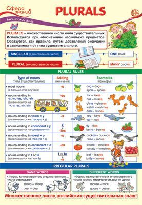 Плакат Английский язык в начальной школе. Plurals на подложке формат А3