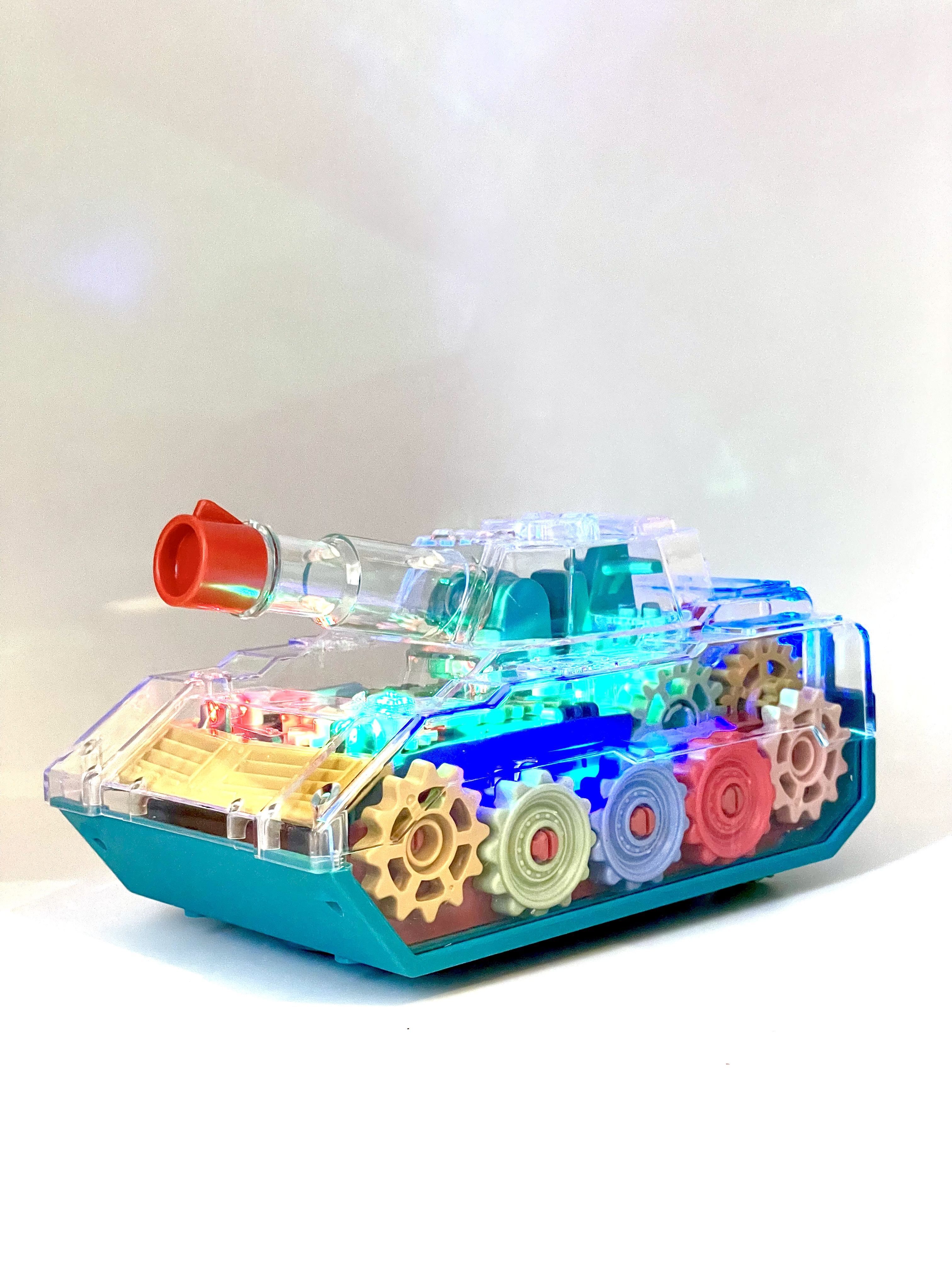 светящийся танк с шестеренками. прозрачный танк с шестеренками игрушка. светящийся танк. светящийся танк с шестеренками. танком светится на батарейках.