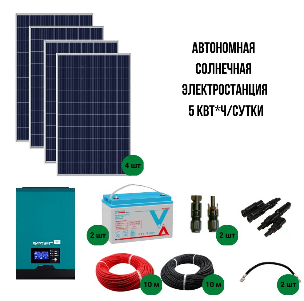 Автономная электростанция на солнечных батареях 5 Квт*ч в сутки
