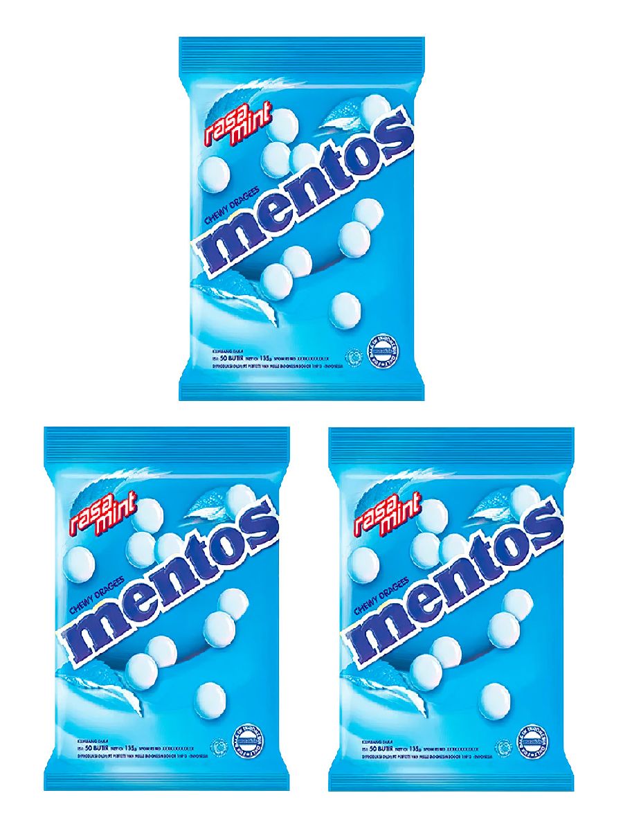 Жевательная резинка мята Mentos mint, 3 шт х 135 гр