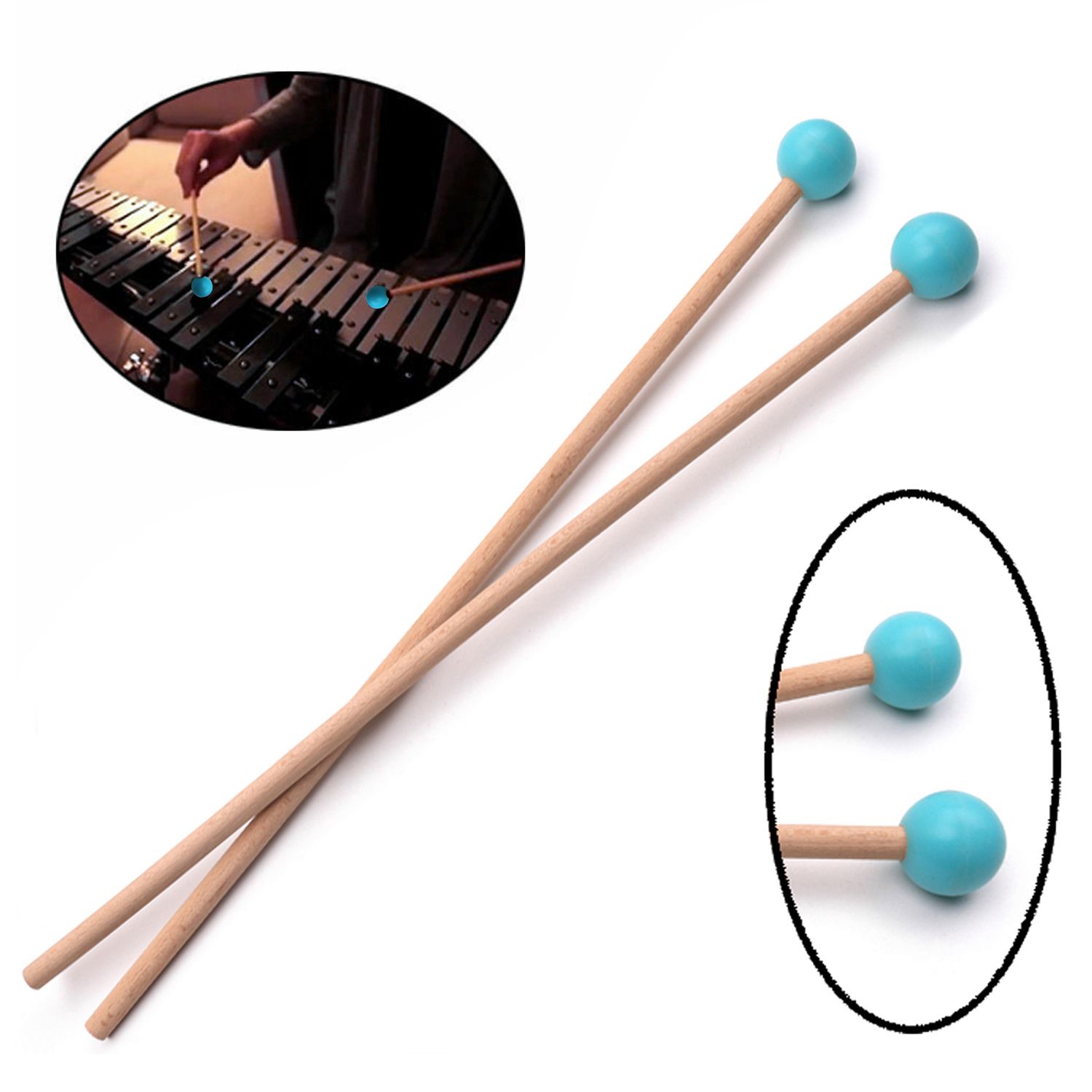 1 пара профессиональных ксилофонных барабанных палочек Marimba Mallet, длина ударных частей