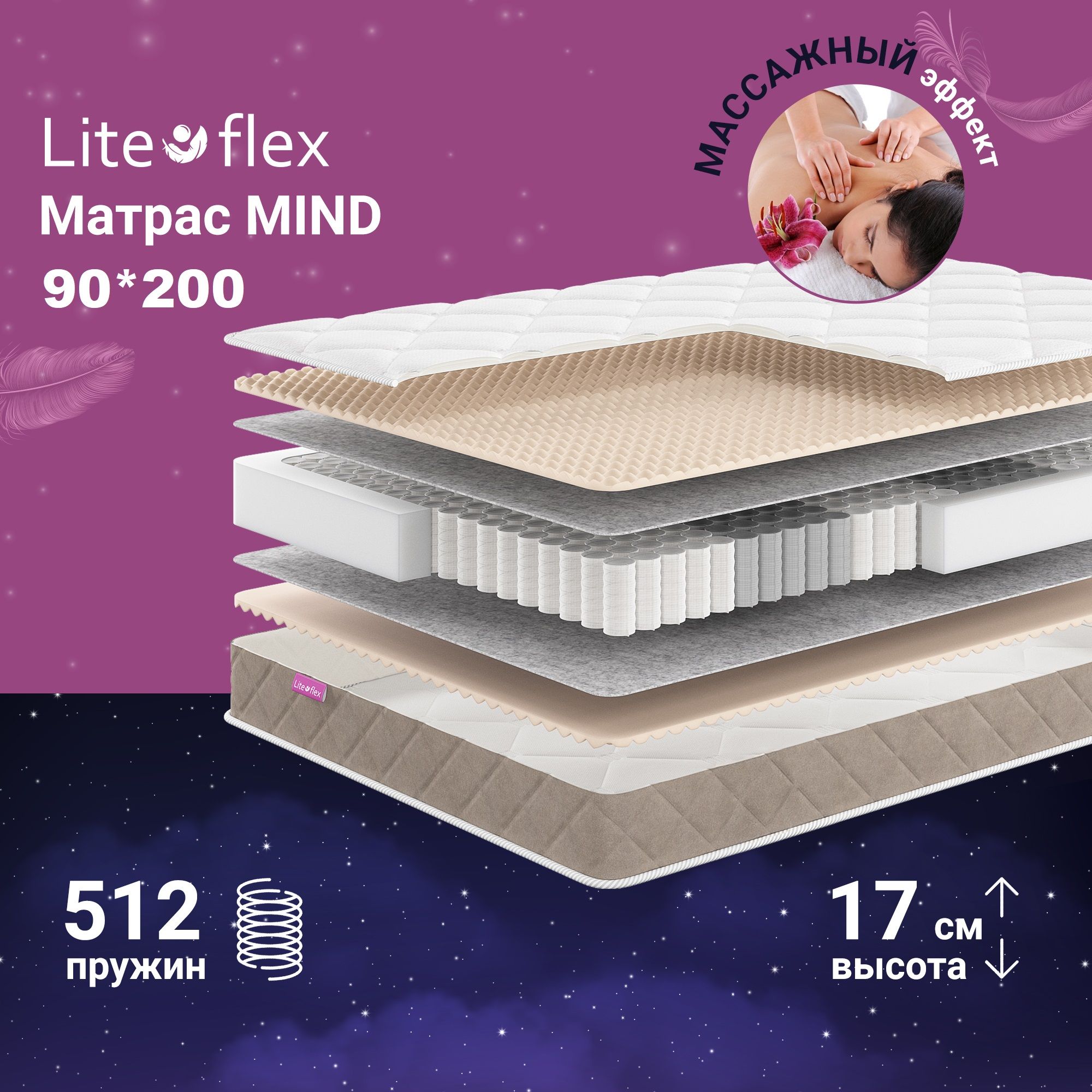 Матрас Lite Flex Mind, Независимые пружины, 90 - купить по выгодной цене в  интернет-магазине OZON (853422561)