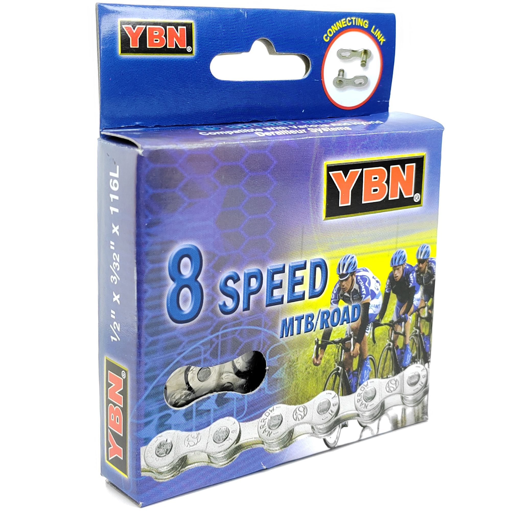 YBN Цепь для велосипеда S8-S2, 1/2"x3/32", 116 звеньев, 8 скоростей, замок цепи — Товары для велоспорта