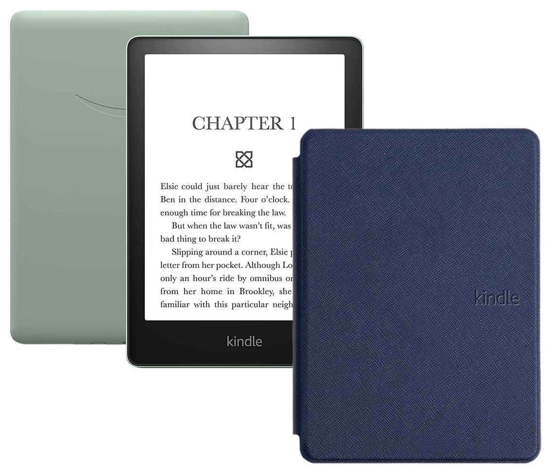 Amazon Kindle 6.8" Электронная книга PaperWhite 2021 16Gb SO Agave Green + обложка, зеленый, синий