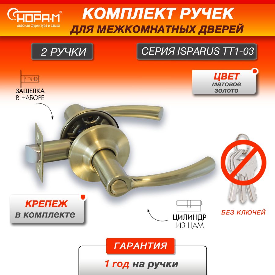 Ручка защелка НОРА-М ISPARUS ТТ1-03 нажимная для межкомнатных дверей -  Матовое золото - фиксатор - купить по низкой цене в интернет-магазине OZON  (1329050552)