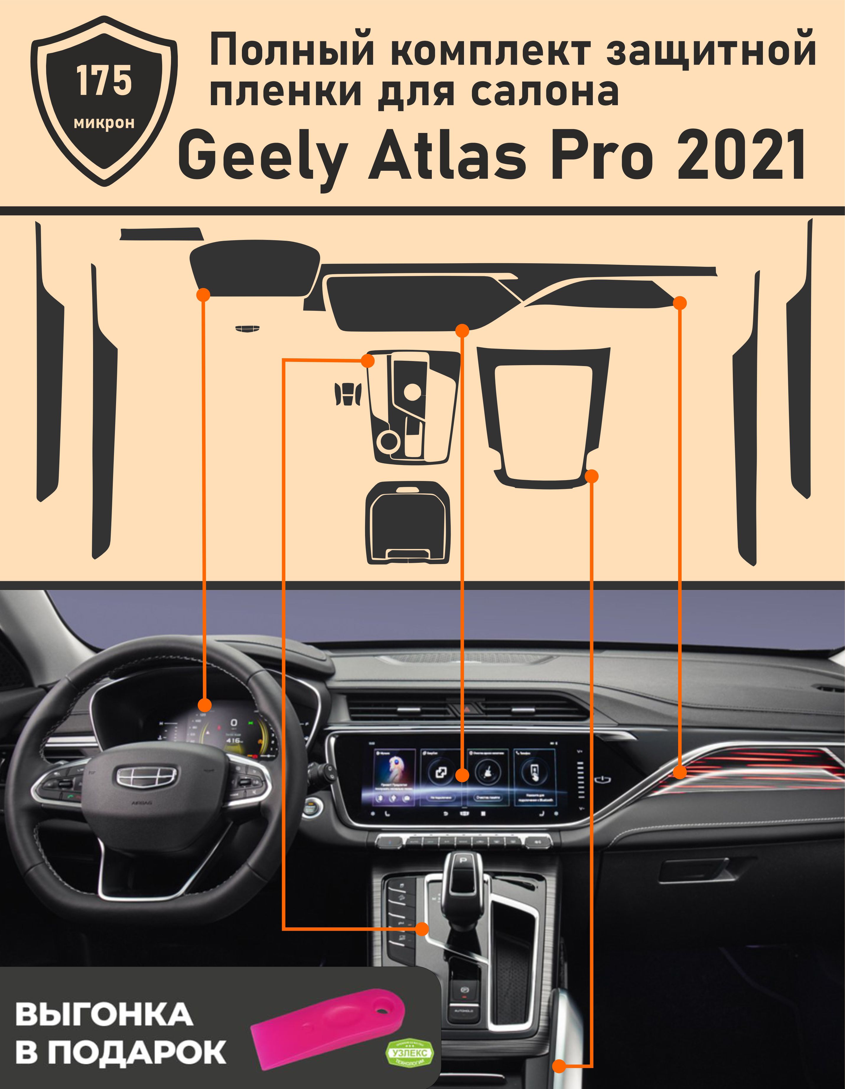 Geely Atlas PRO 2021/ Полный комплект из матовых защитных пленок для салона  автомобиля - купить по выгодным ценам в интернет-магазине OZON (1204486238)