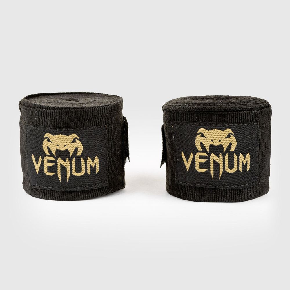 Бинты боксерские Venum Kontact Boxing Handwraps ручные _ длина 4 м / черно-золотые / пара