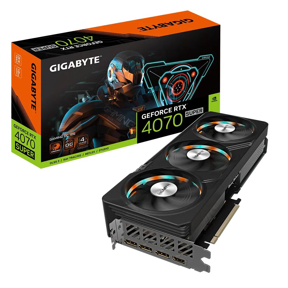 GigabyteВидеокартаGeForceRTX4070SUPERGAMINGOC12ГБ(GV-N407SGAMINGOC-12GD).Уцененныйтовар