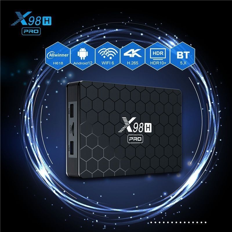 X98HPROSet-topBoxAndroid12AllwinnerH6184GB64GB1000MLANBT5.X3DWi-Fi62.4G/5GHD-Inмедиаплеер