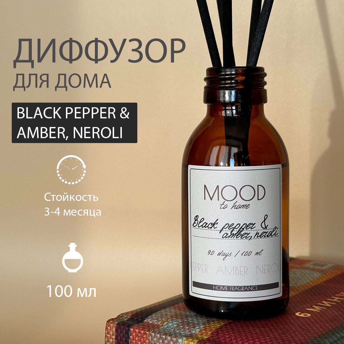 Ароматический диффузор для дома Black pepper & amber neroli, 100 мл.