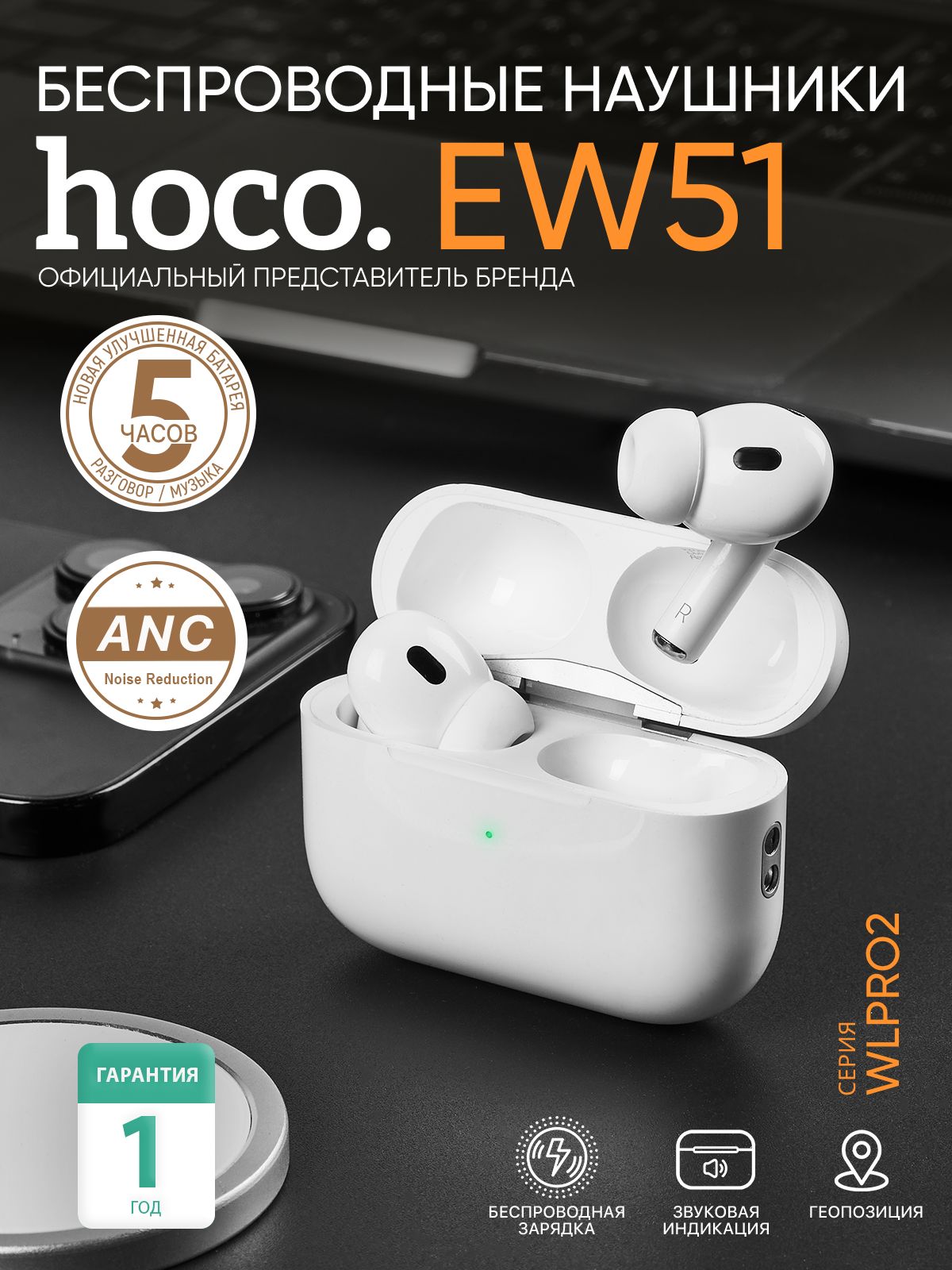 Беспроводные наушники hoco EW51 WLPRO2 с активным шумоподавлением