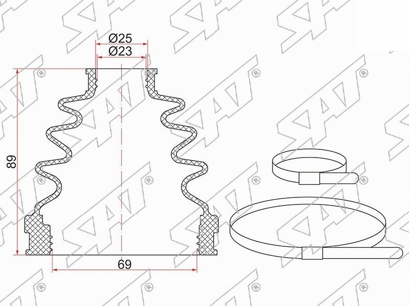 Пыльник шрус внутренний NISSAN TEANA J31, J32R, X-TRAIL T30, SYLPHY G10 с 2003 года (2 хомута, резина) - Ниссан.