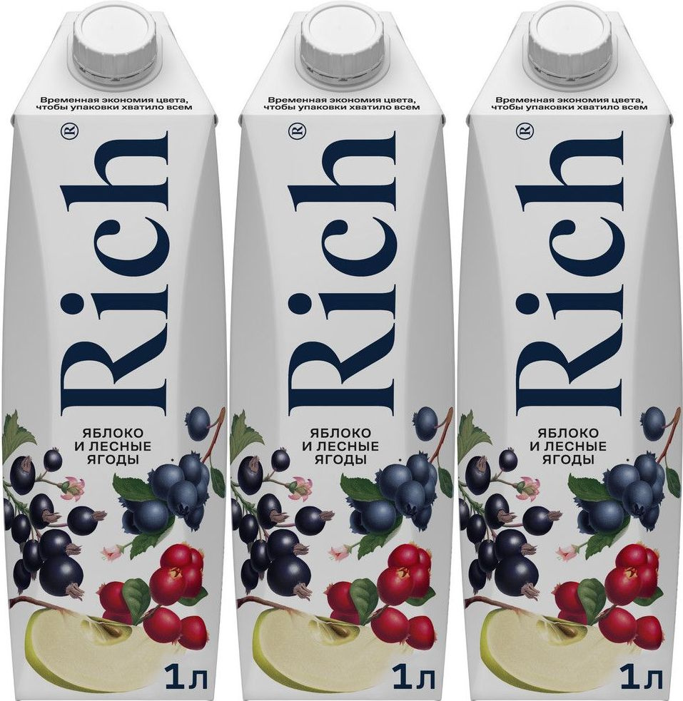 Нектар Rich яблоко-лесные ягоды, комплект: 3 упаковки по 1 л  #1