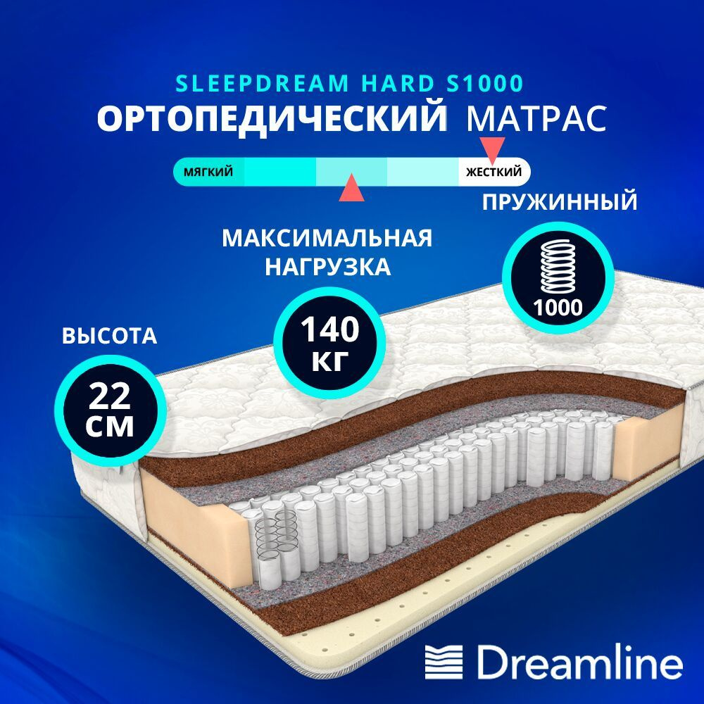 DreamLine Матрас Great Comfort Cocos Soft 1000, Независимые пружины, 60х186 см  #1