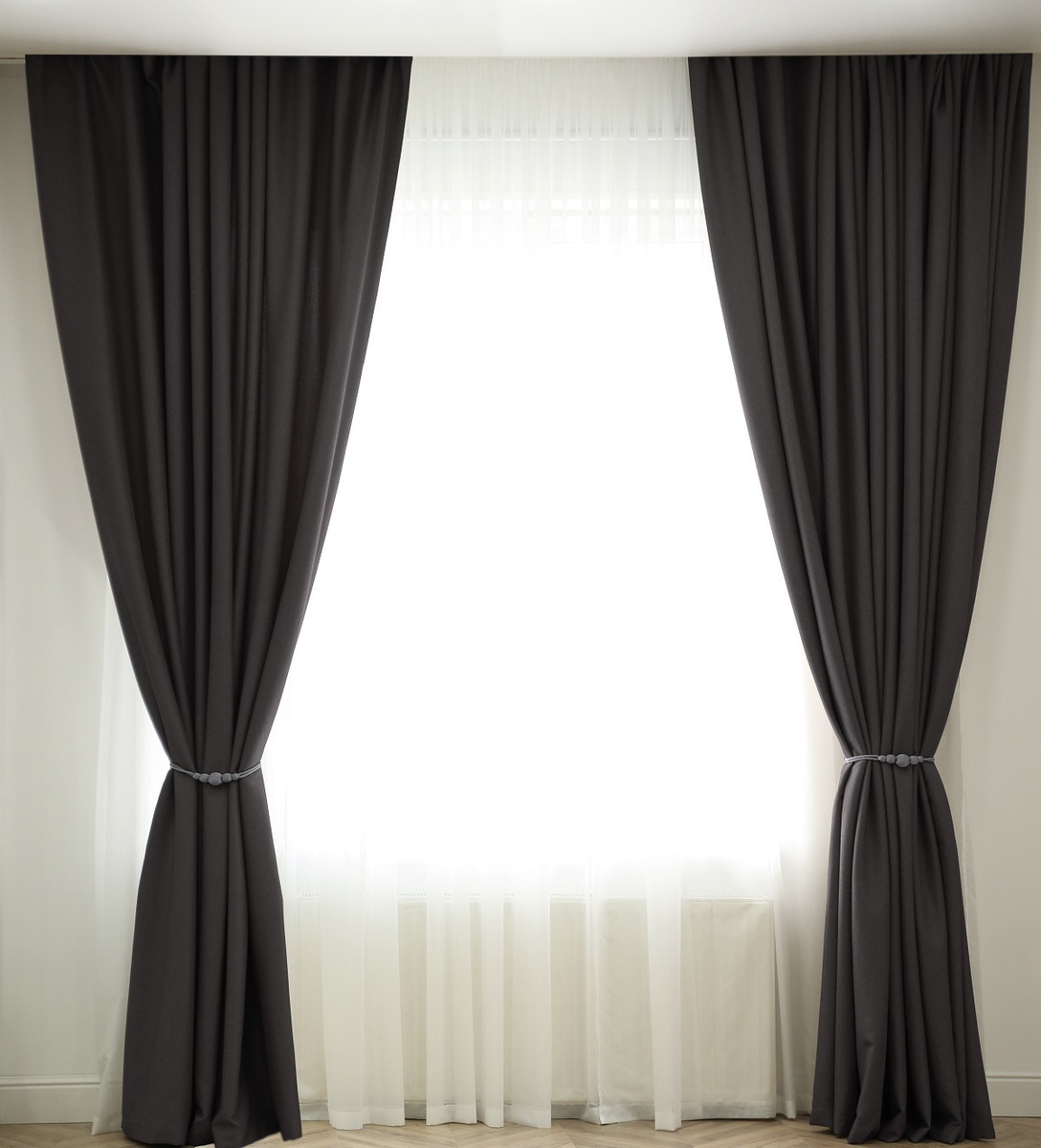 Комплект штор, Комплект портьер Уют-Текстиль Блэкаут с тюлем UT012 250х300см, черный матовый  #1