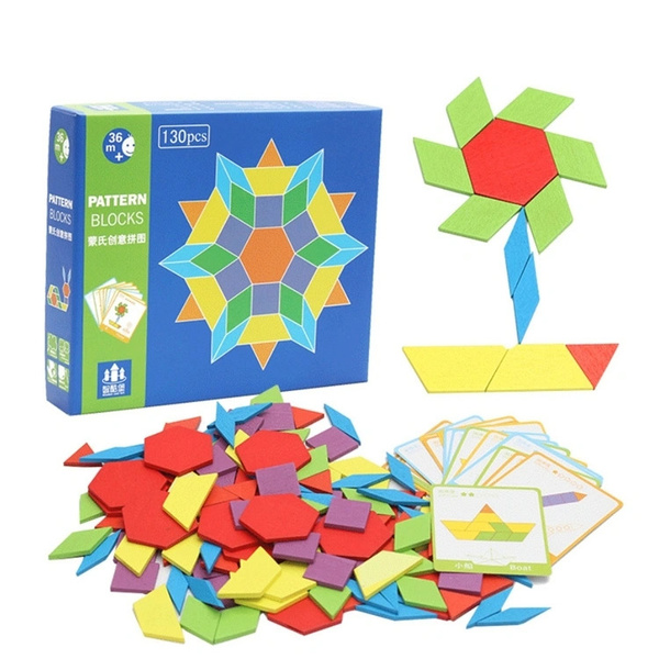 Деревянная мозаика танграм монтессори Pattern Blocks 130 деталей ...